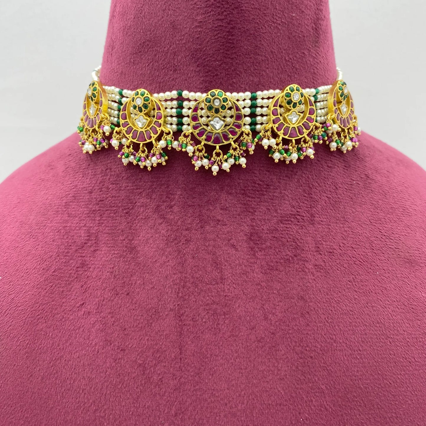 Unique Handcrafted Designer Jadau Kundan Choker Necklace Earring Set