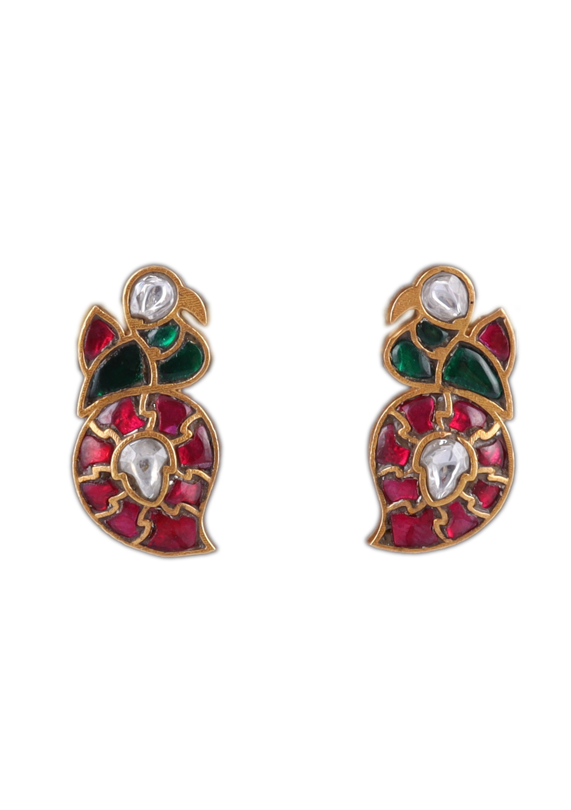 Peacock Mango Real Jadau Kundan Stud Earrings