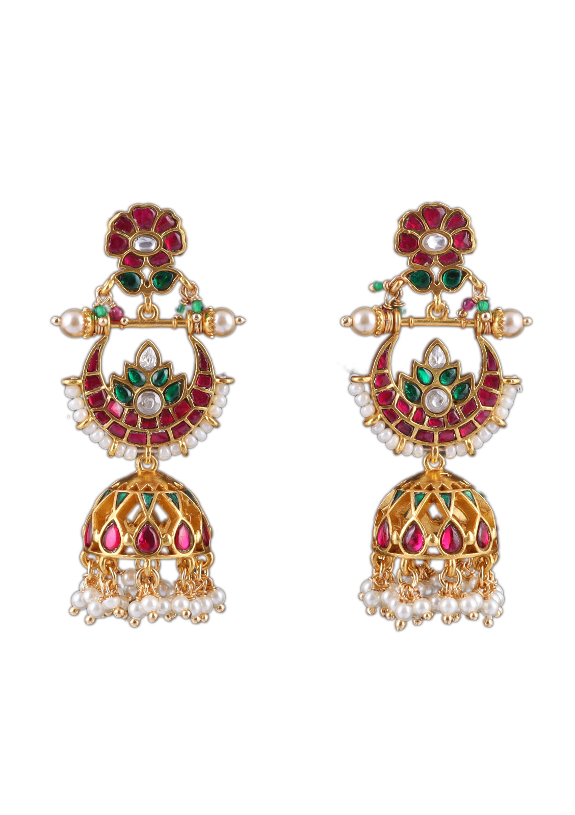 Traditional Classic Jadau Kundan Chandbali Earrings Jhumka with Pearl Hangings