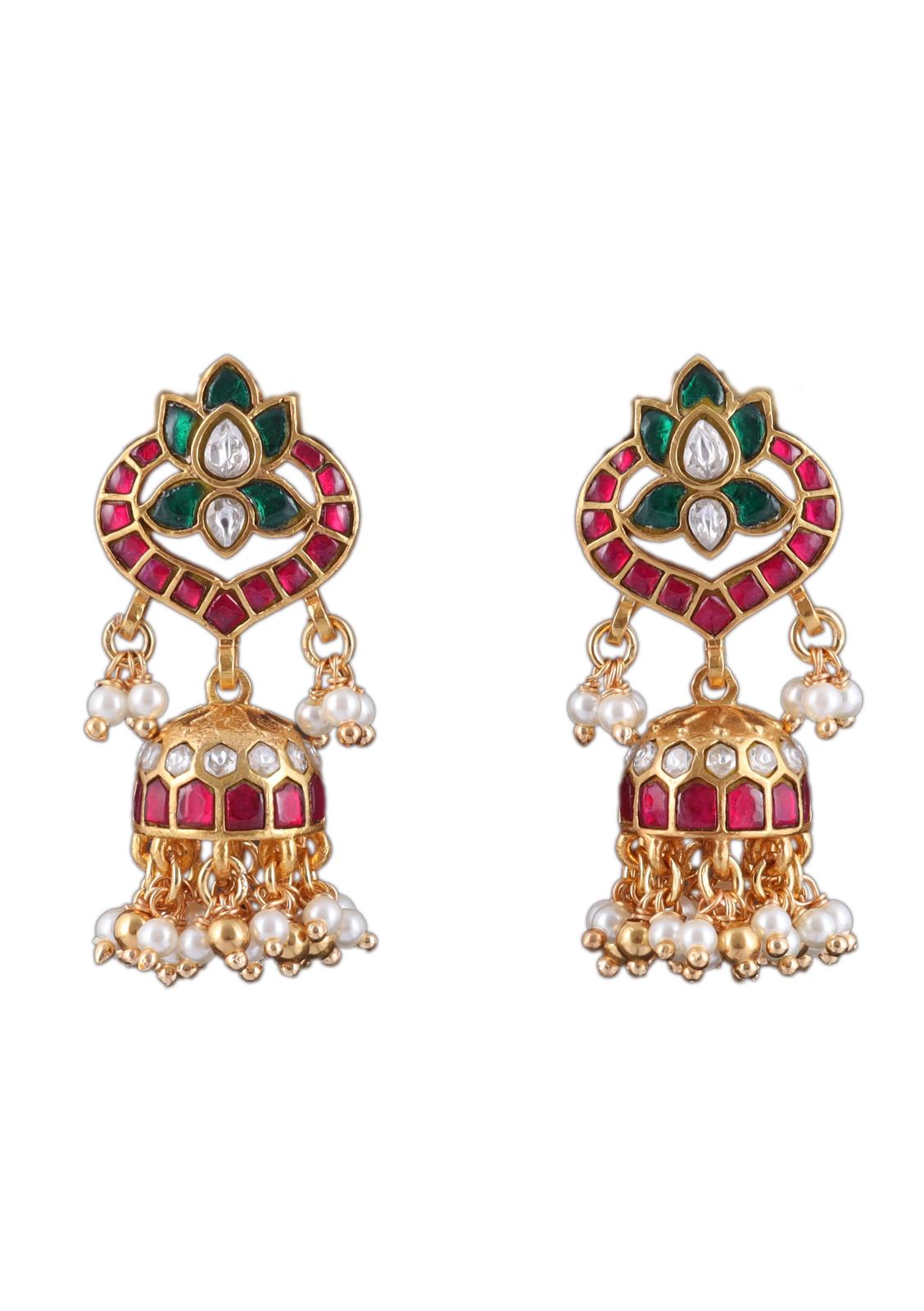 Eye-Catching Designer Jadau Kundan Jhumka Earrings with Pearl Beads Hangings