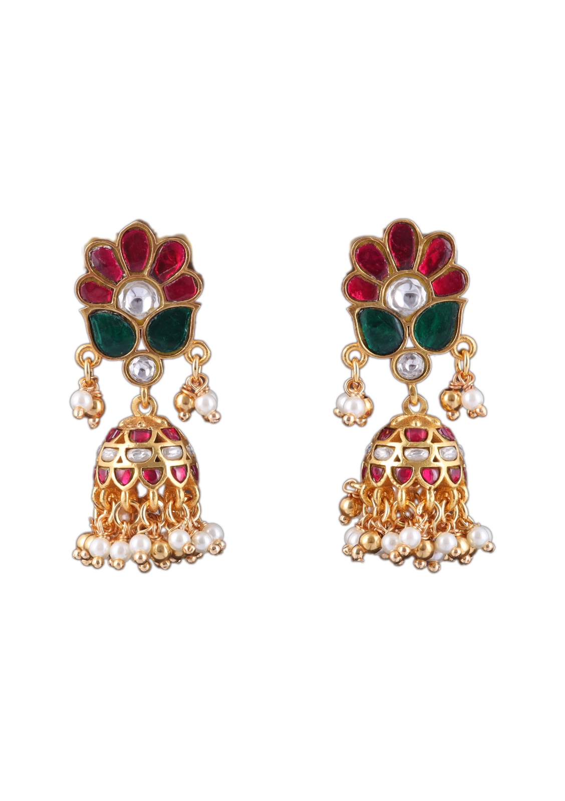 Pretty Jadau Kundan Designer Jhumka Earrings with Pearl Hangings