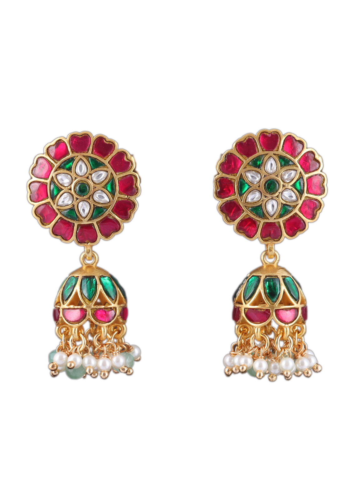 Simple and Cute Designer Jadau Kundan Jhumka Earrings with Pearl Hangings