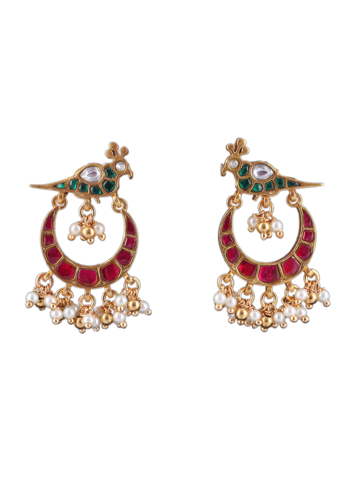 Pretty Peacock Jadau Kundan Chandbali Earrings with Pearl Beads