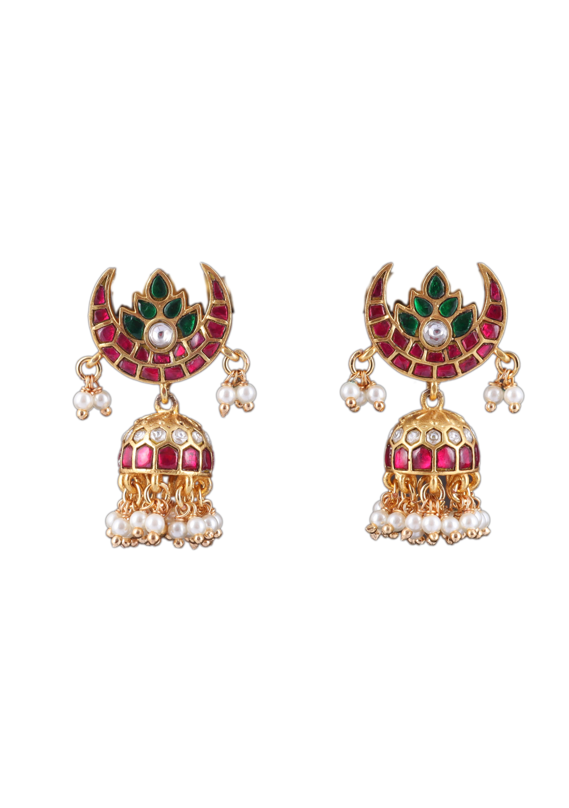 Beautiful Jadau Kundan Chandbali Jhumka Earrings with Pearl Beads Hangings
