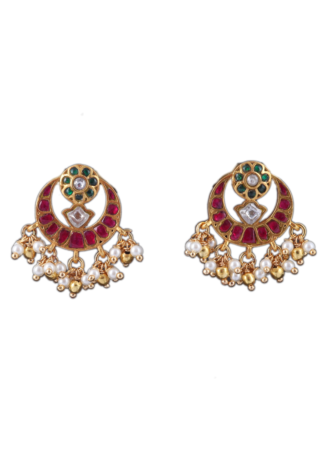 Stylish and Delicate Jadau Kundan Chandbali Stud Earrings with Pearl Beads Hangings