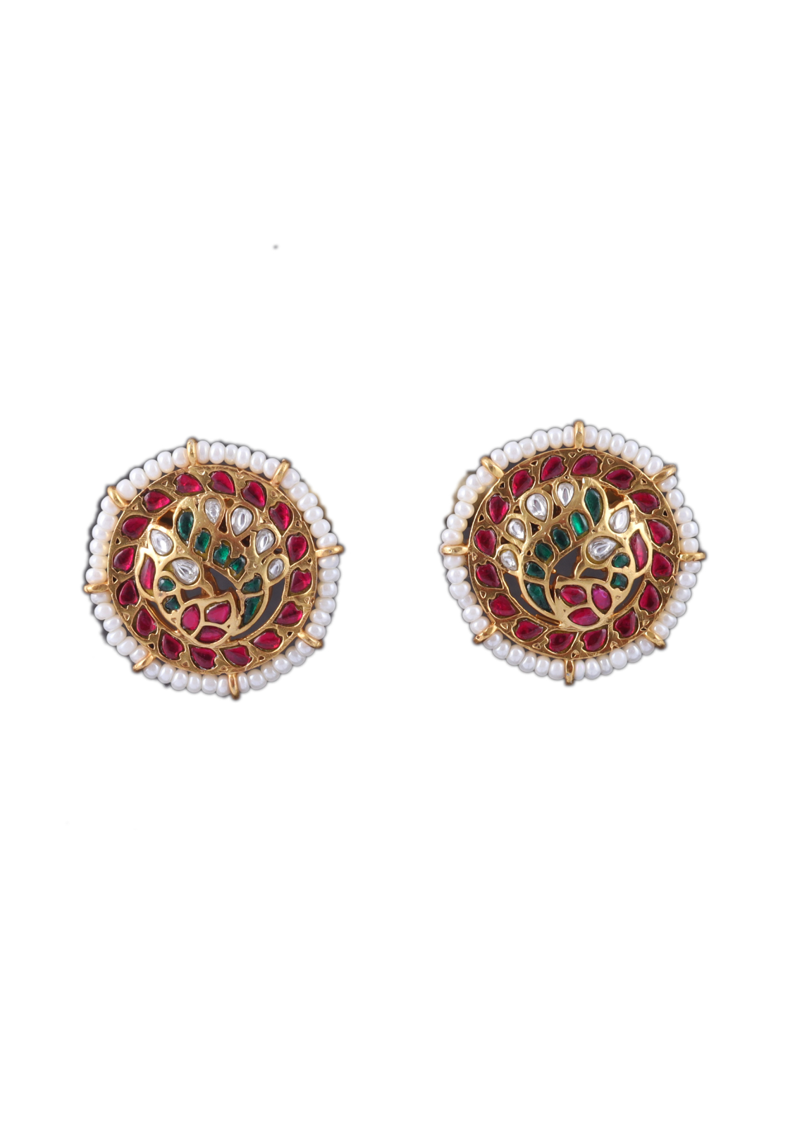 Elegant Jadau Kundan Stud Earrings with Pearls Beads
