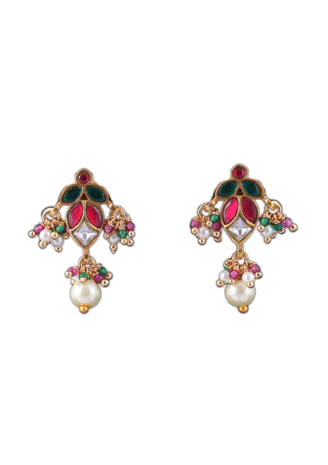 Simple and Cute Jadau Kundan Stud Earrings with Pearl Hangings