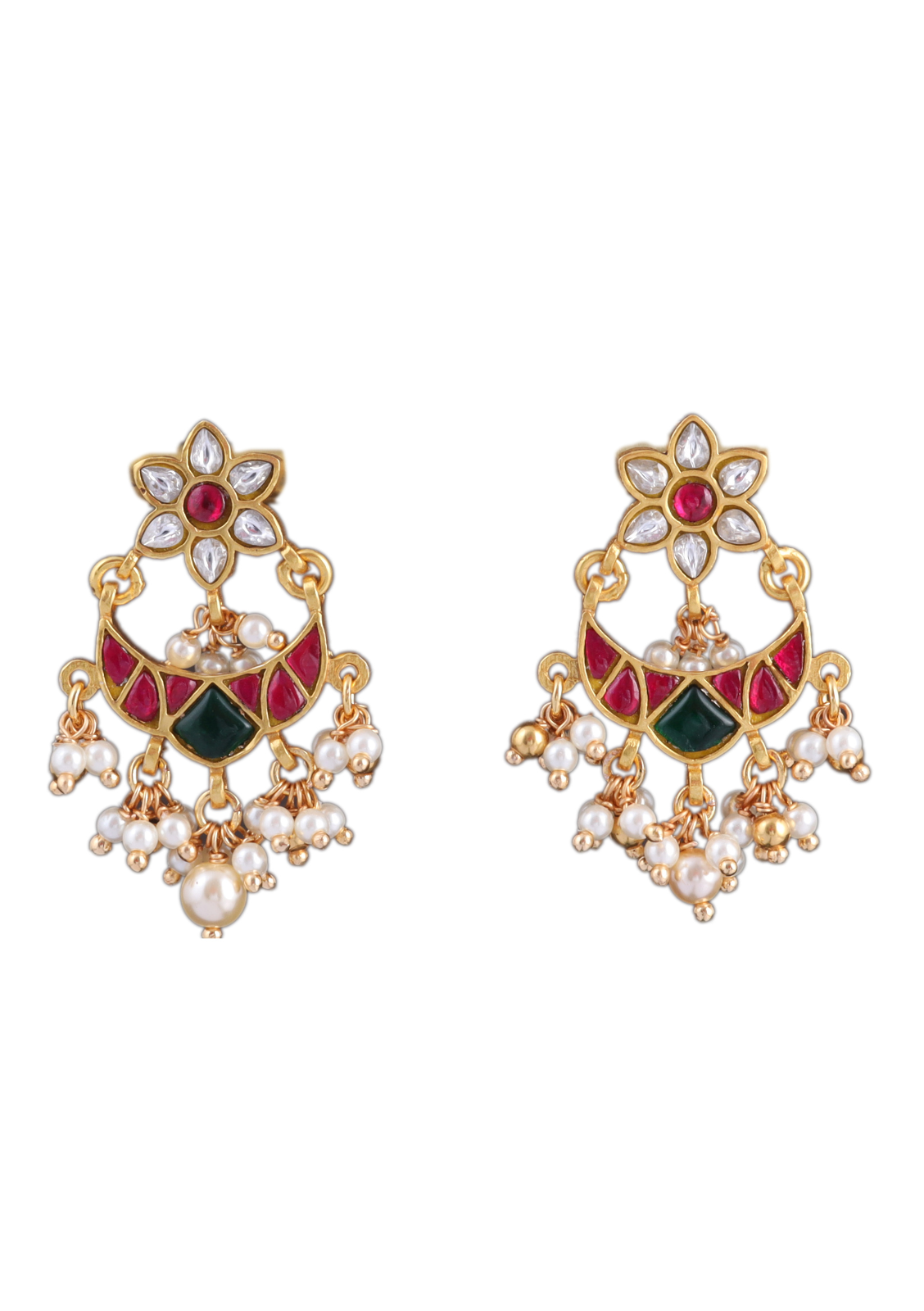 Simple and Cute Designer Floral Chandbali Earrings with Pearl Beads Hangings