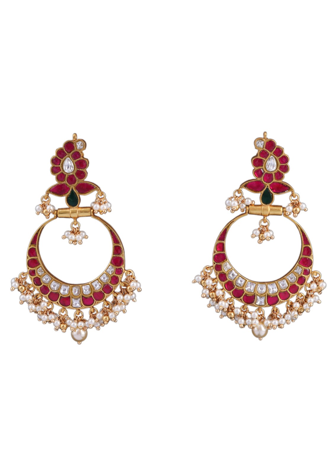 Designer Mango Jadau Kundan Chandbali Earrings with Pearl Beads Hangings