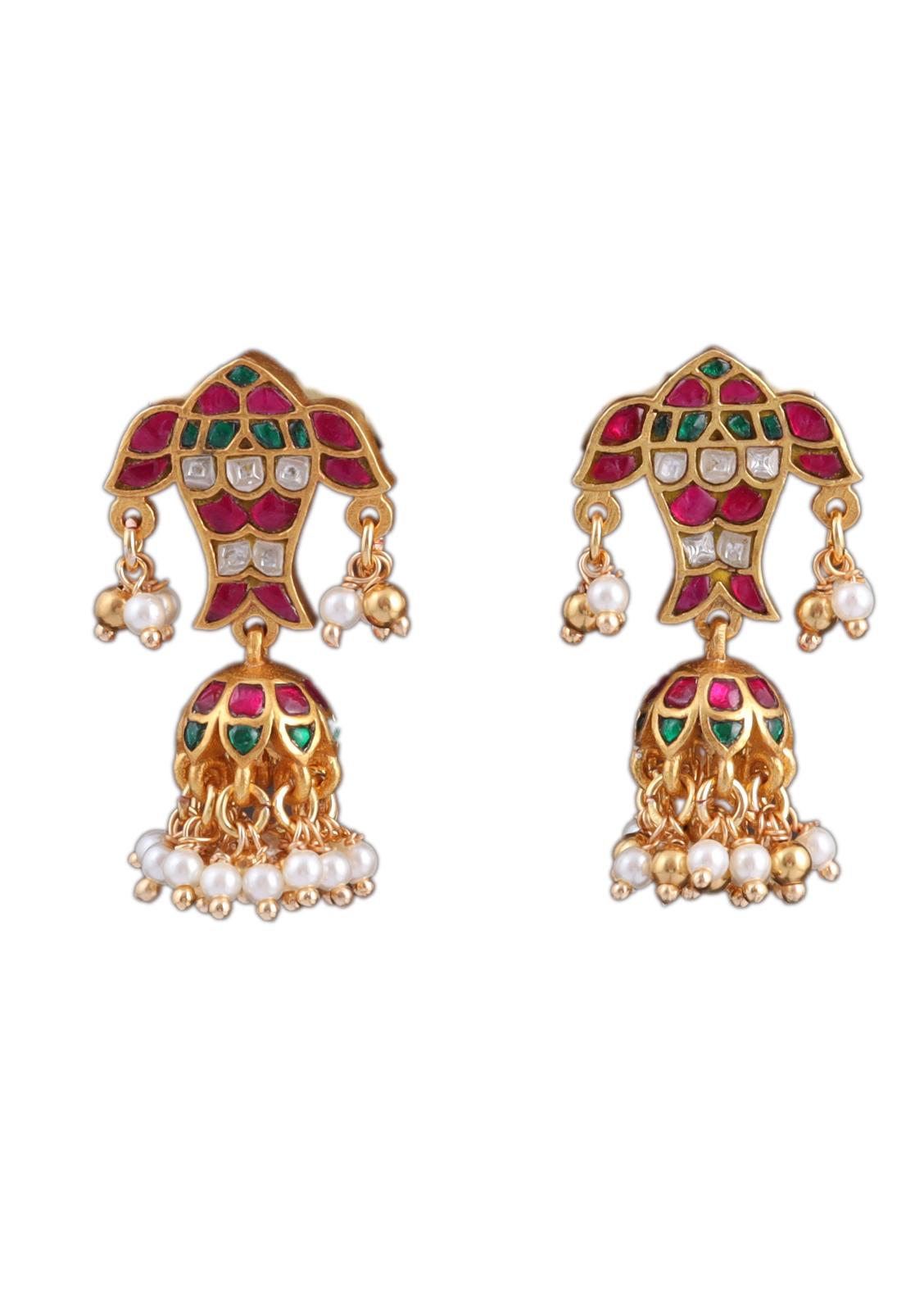 Fascinating Fish Motif Jadau Kundan Jhumka Earrings with Pearl Hangings