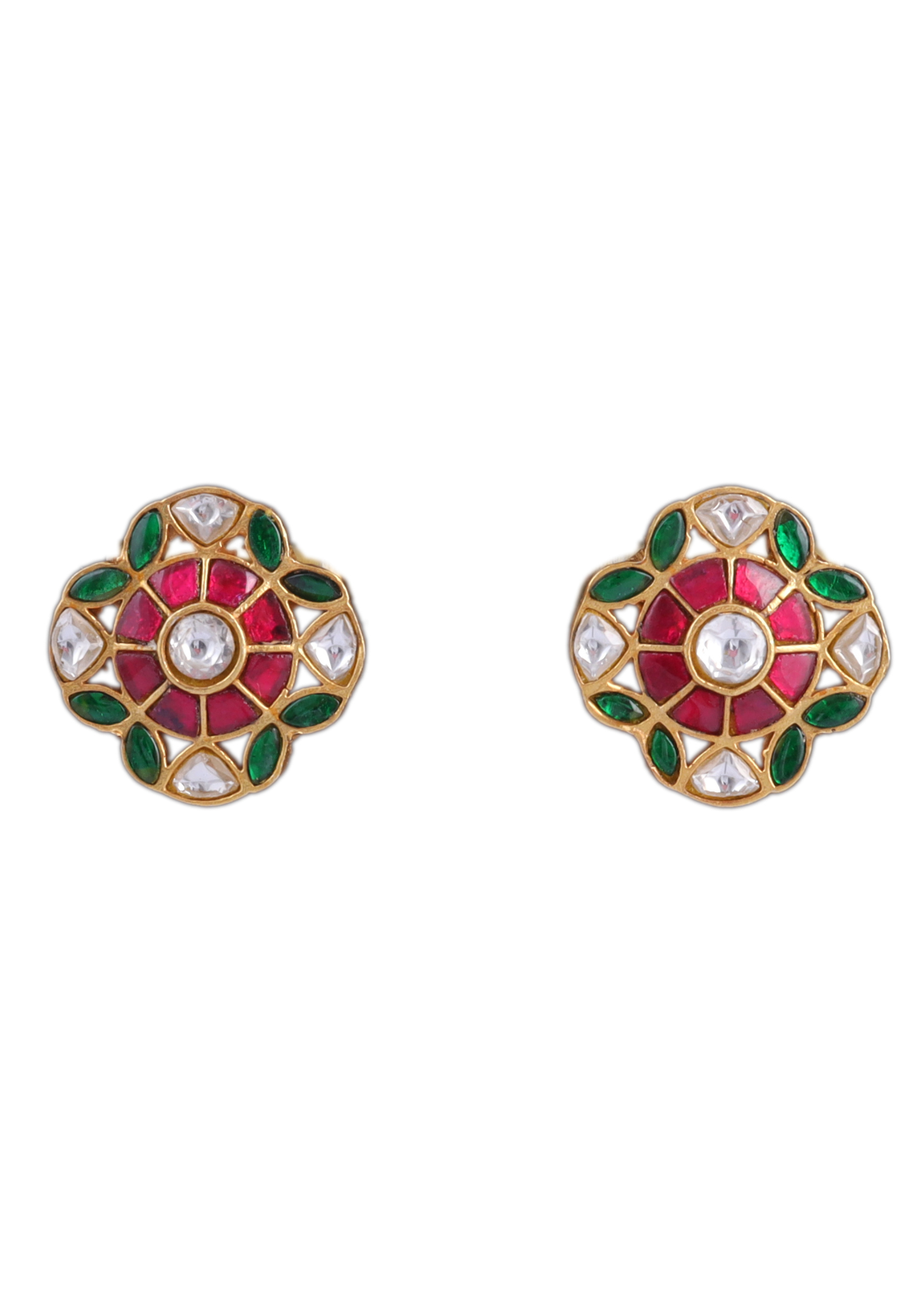 Charming Floral Motif Designer Jadau Kundan Stud Earrings