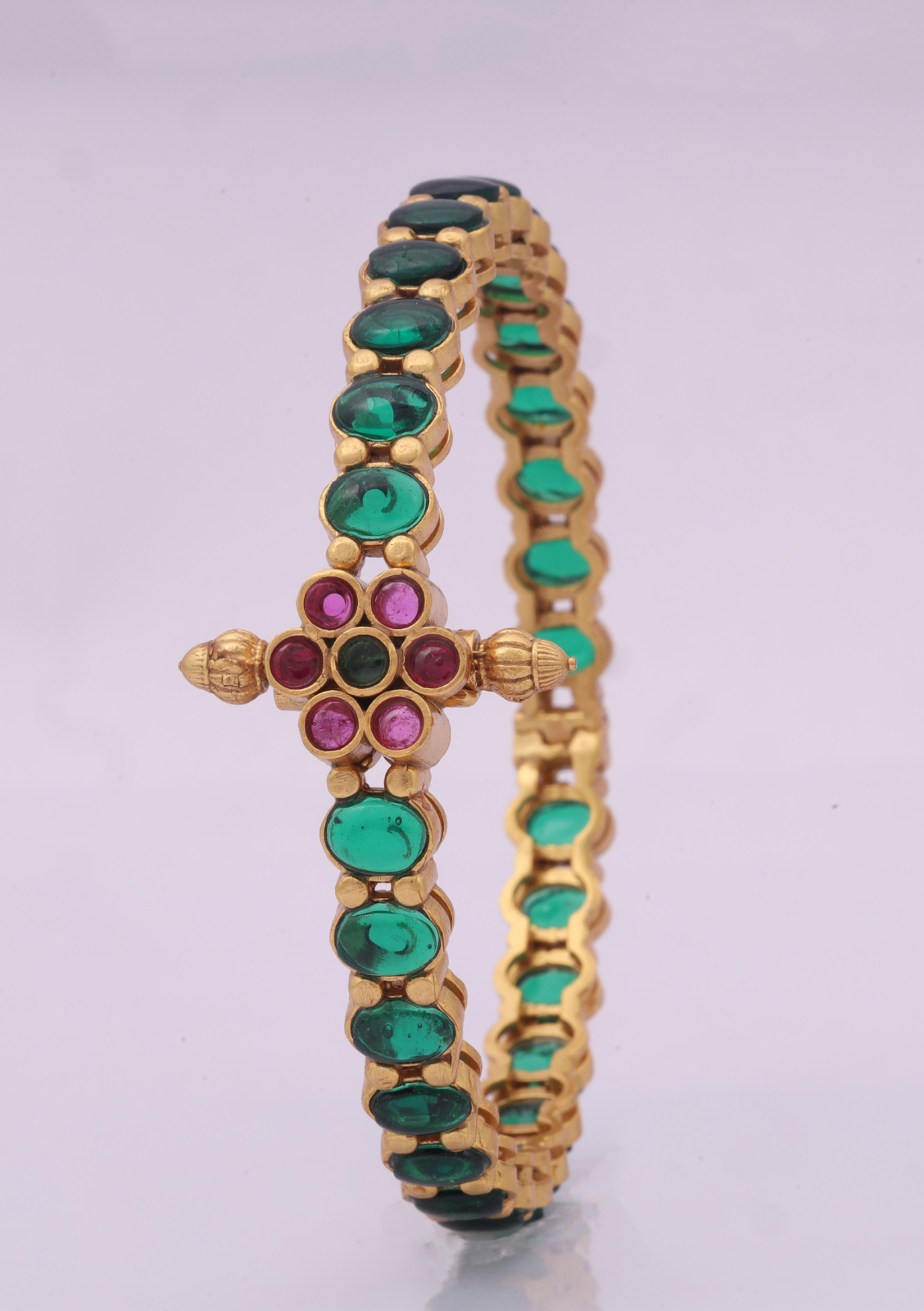 Emerald Green Designer Jadau Kundan Openable Single Bangle