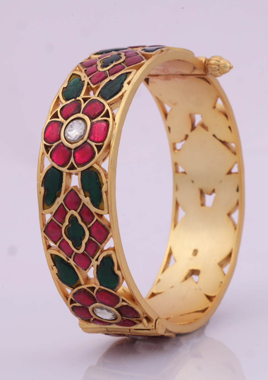 Ruby and Emerald Unique Jadau Kundan Openable Single Bangle