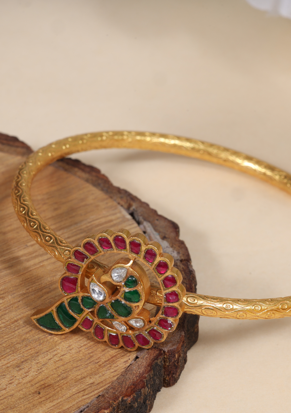 Elegant Peacock Jadau Kundan Designer Single Bangle