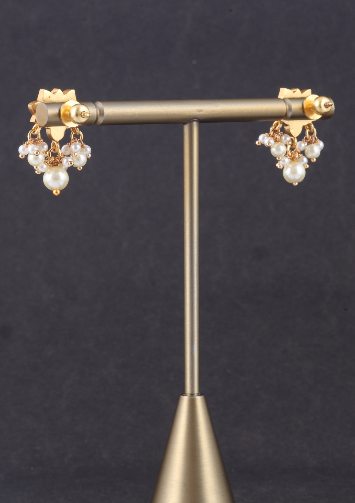 Gorgeous Lotus Jadau Kundan Stud Earrings with Pearl Beads Hangings