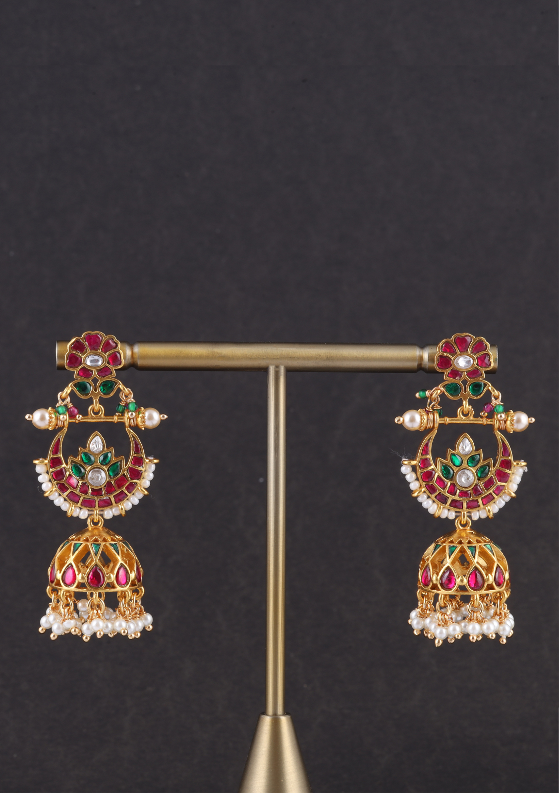 Traditional Classic Jadau Kundan Chandbali Earrings Jhumka with Pearl Hangings