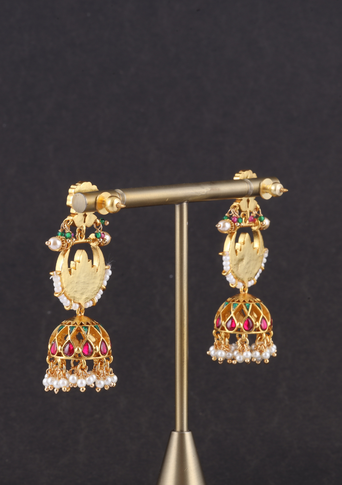 Traditional Classic Jadau Kundan Chandbali Earrings Jhumka with Pearl Hangings