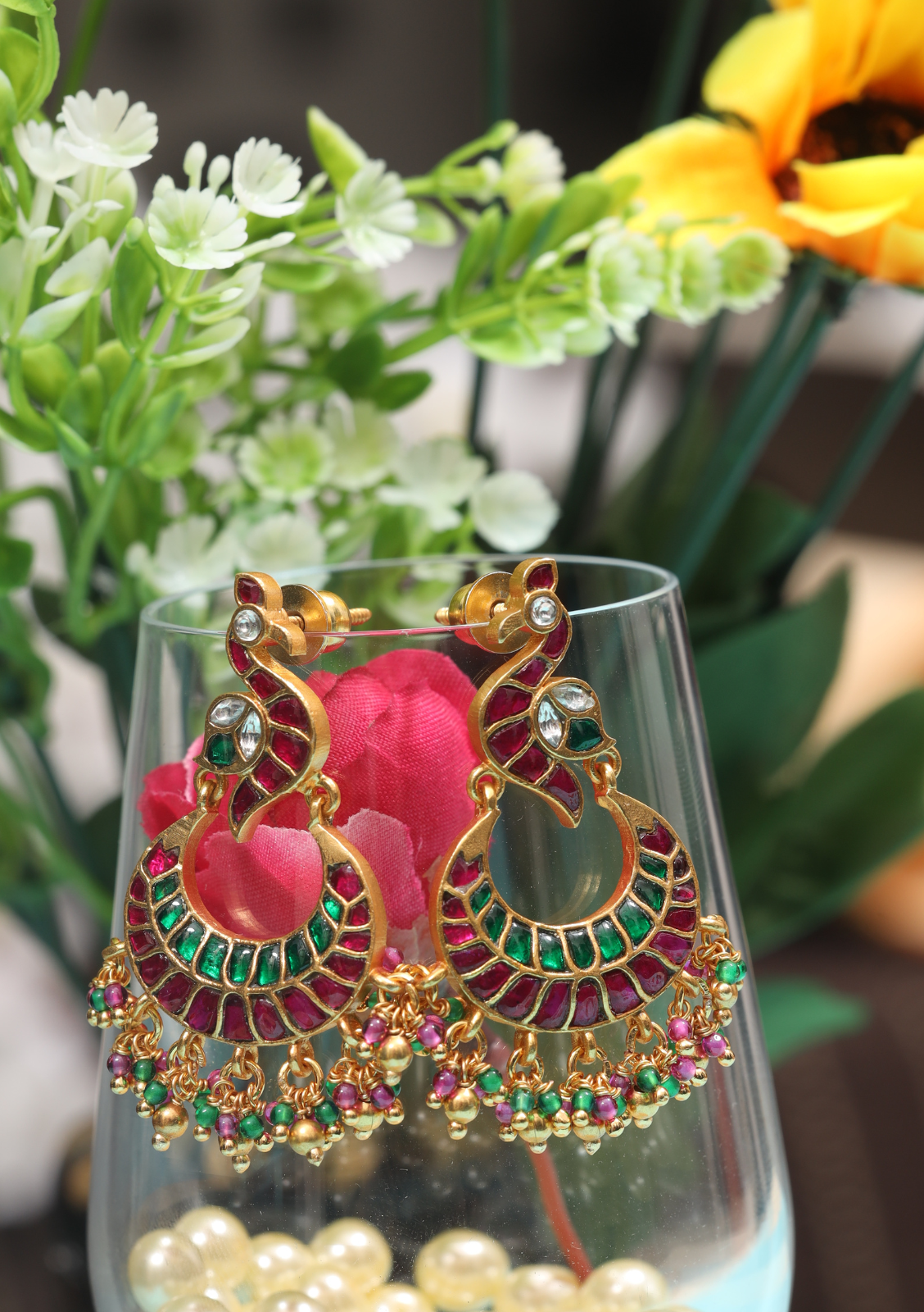 Designer Elegant Peacock Jadau Kundan Chandbali Earrings