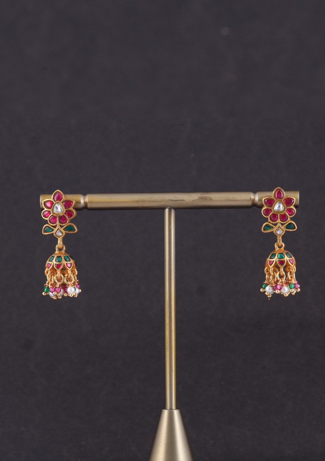 Stylish and Cute Jadau Kundan Designer Jhumka Earrings with Pearl and Green Beads Hangings