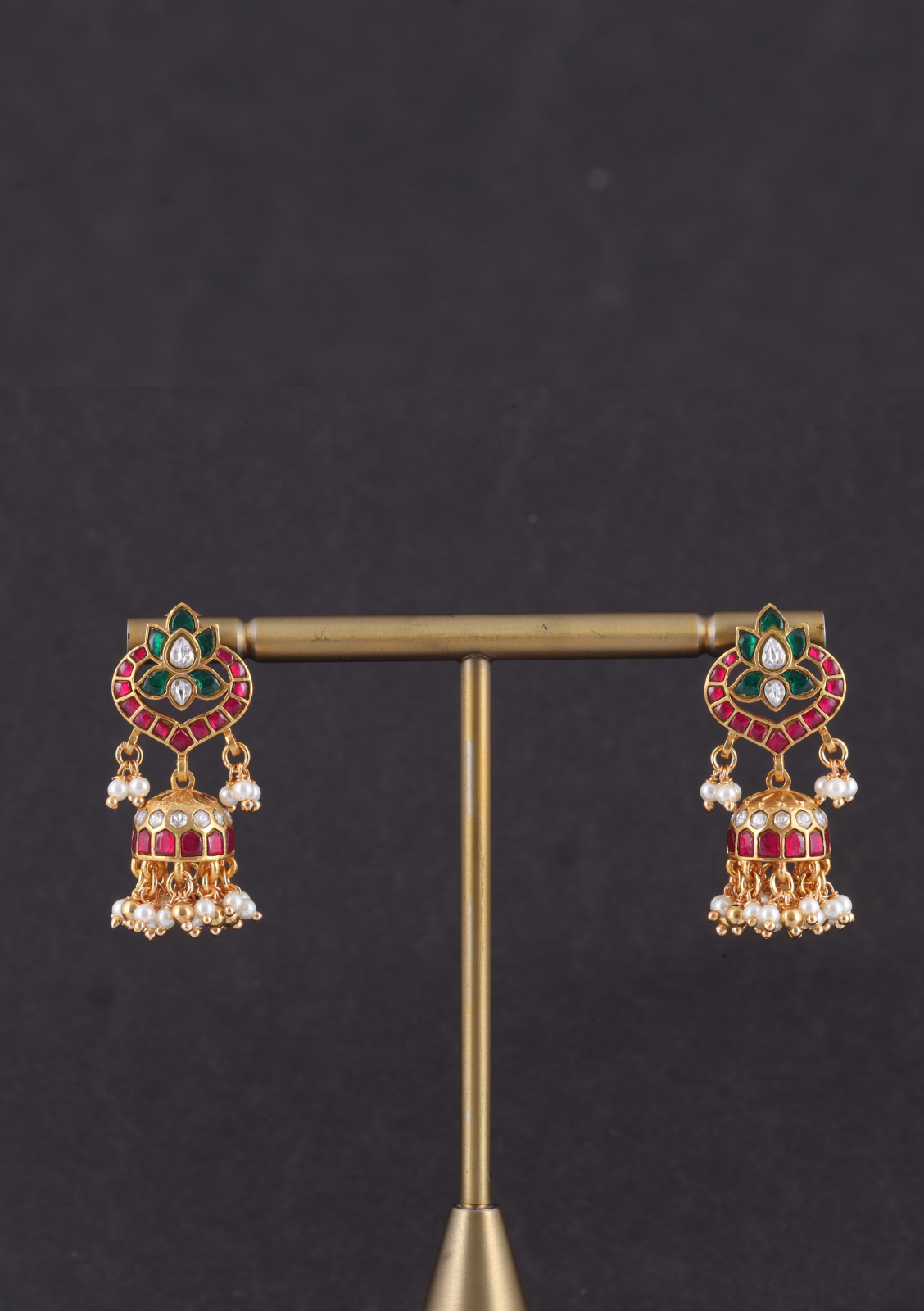 Eye-Catching Designer Jadau Kundan Jhumka Earrings with Pearl Beads Hangings