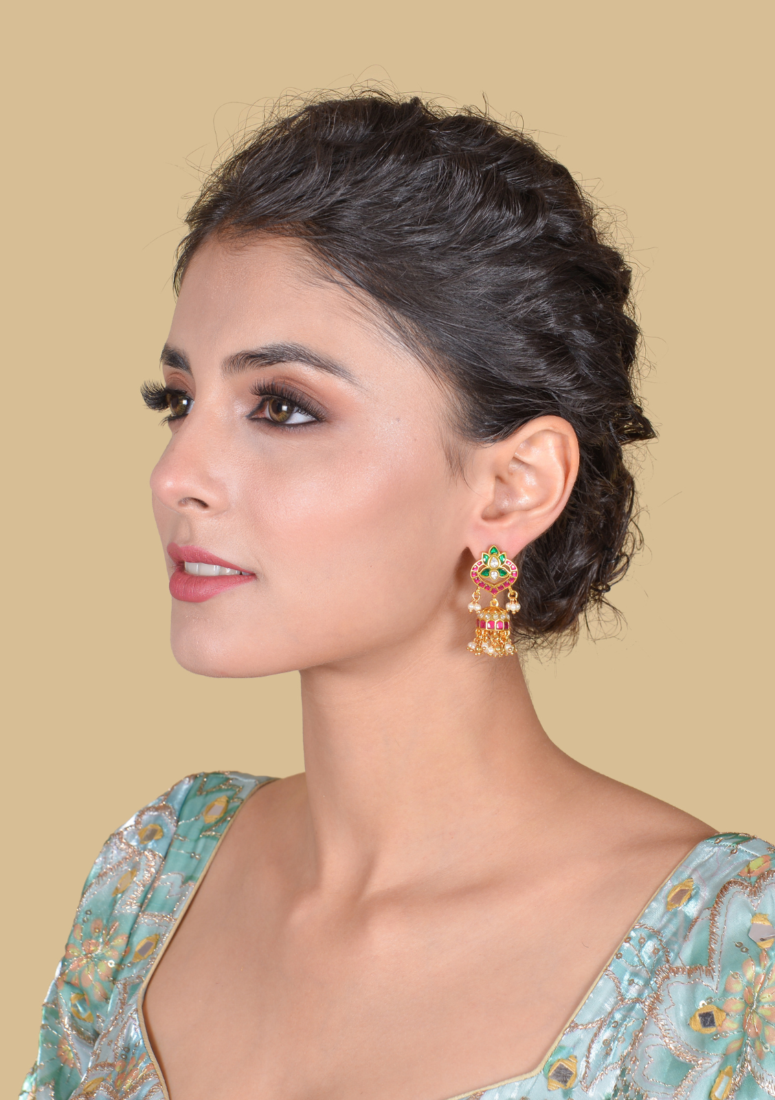 Eye-Catching Designer Jadau Kundan Jhumka Earrings with Pearl Beads Hangings