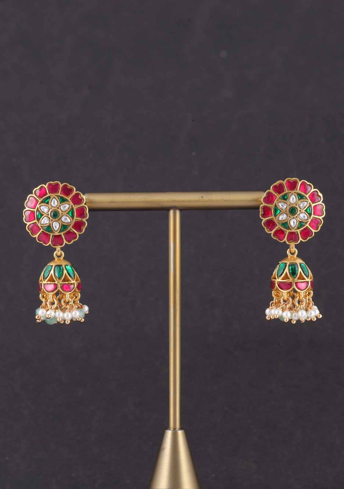 Simple and Cute Designer Jadau Kundan Jhumka Earrings with Pearl Hangings