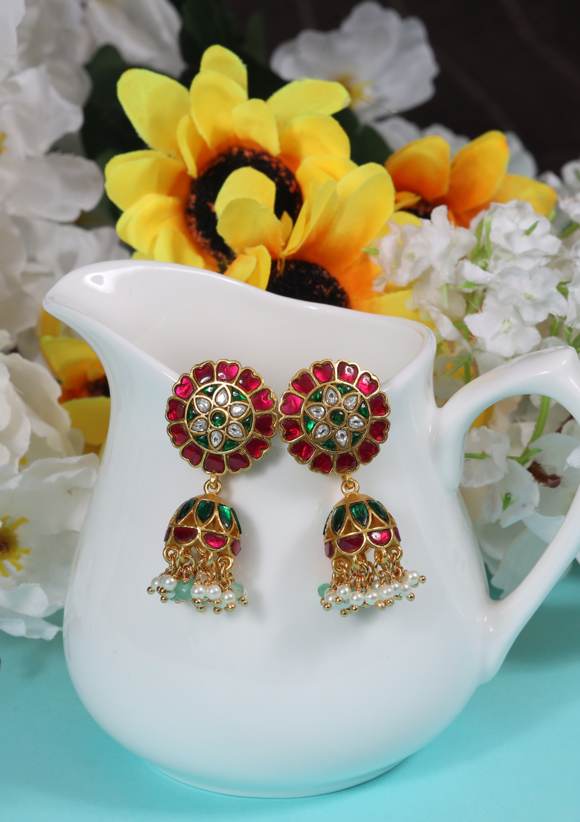 Simple and Cute Designer Jadau Kundan Jhumka Earrings with Pearl Hangings