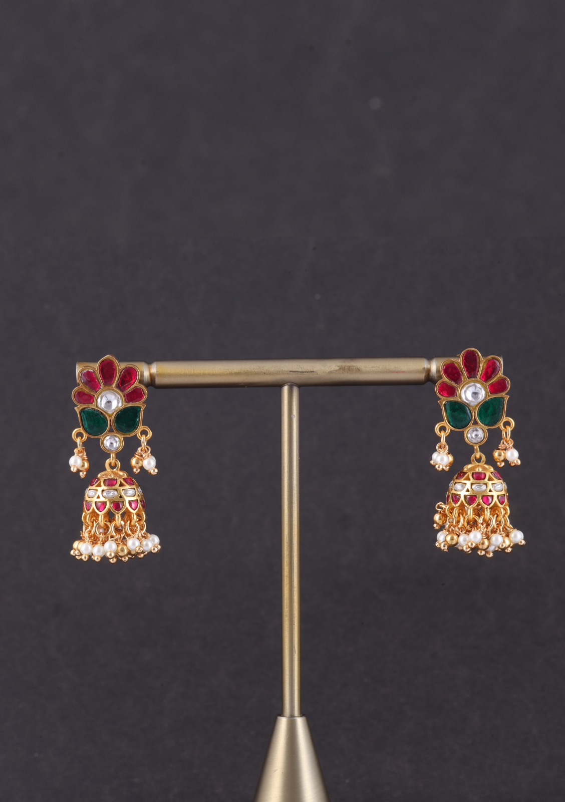 Pretty Jadau Kundan Designer Jhumka Earrings with Pearl Hangings