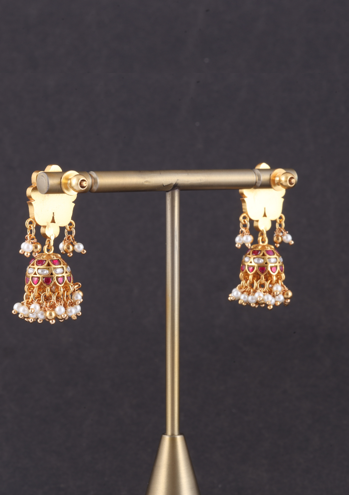 Pretty Jadau Kundan Designer Jhumka Earrings with Pearl Hangings
