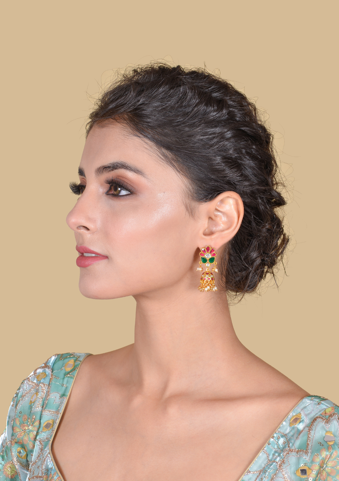 Pretty Jadau Kundan Designer Jhumka Earrings with Pearl Hangings