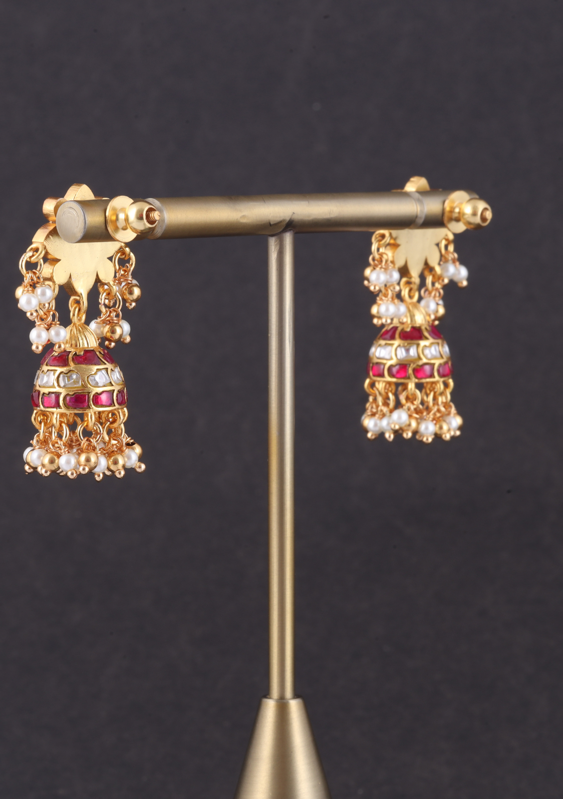 Dainty Jadau Kundan Jhumka Earrings with Pearl Hangings