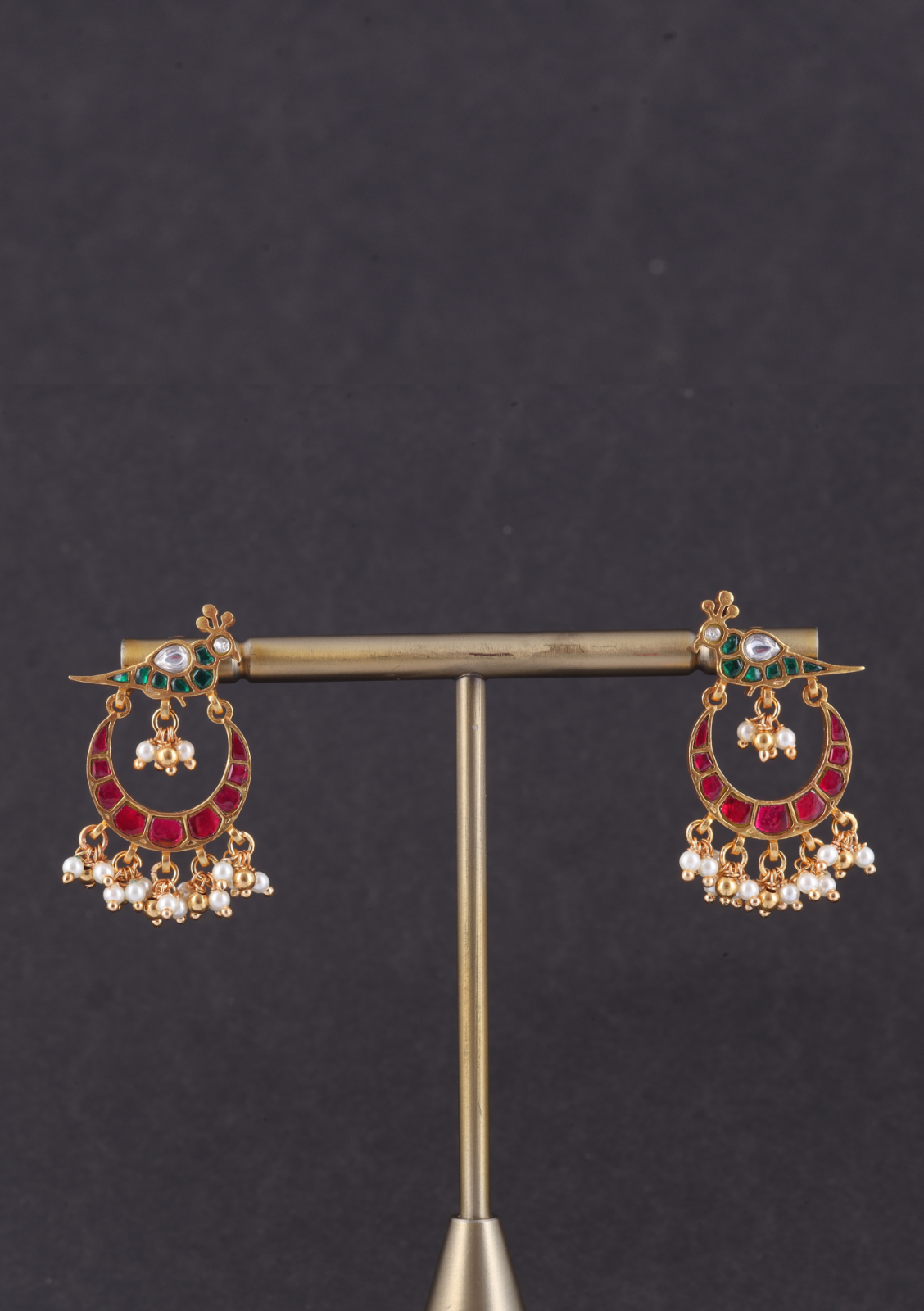 Pretty Peacock Jadau Kundan Chandbali Earrings with Pearl Beads