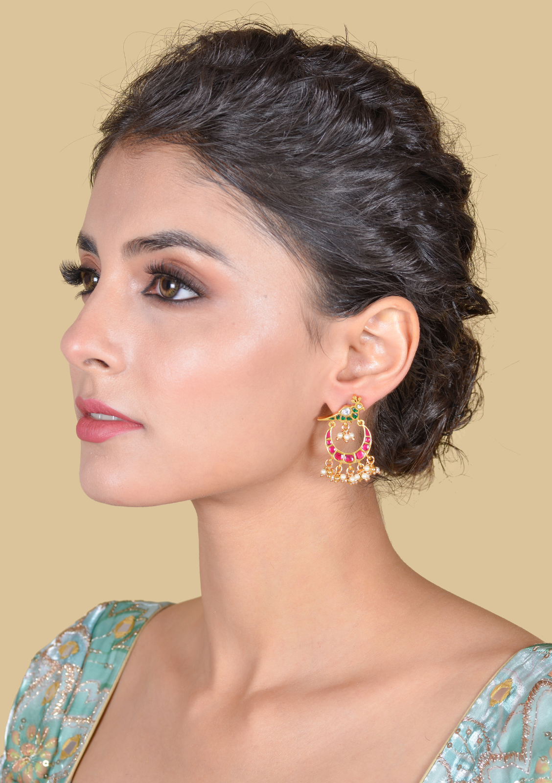 Pretty Peacock Jadau Kundan Chandbali Earrings with Pearl Beads