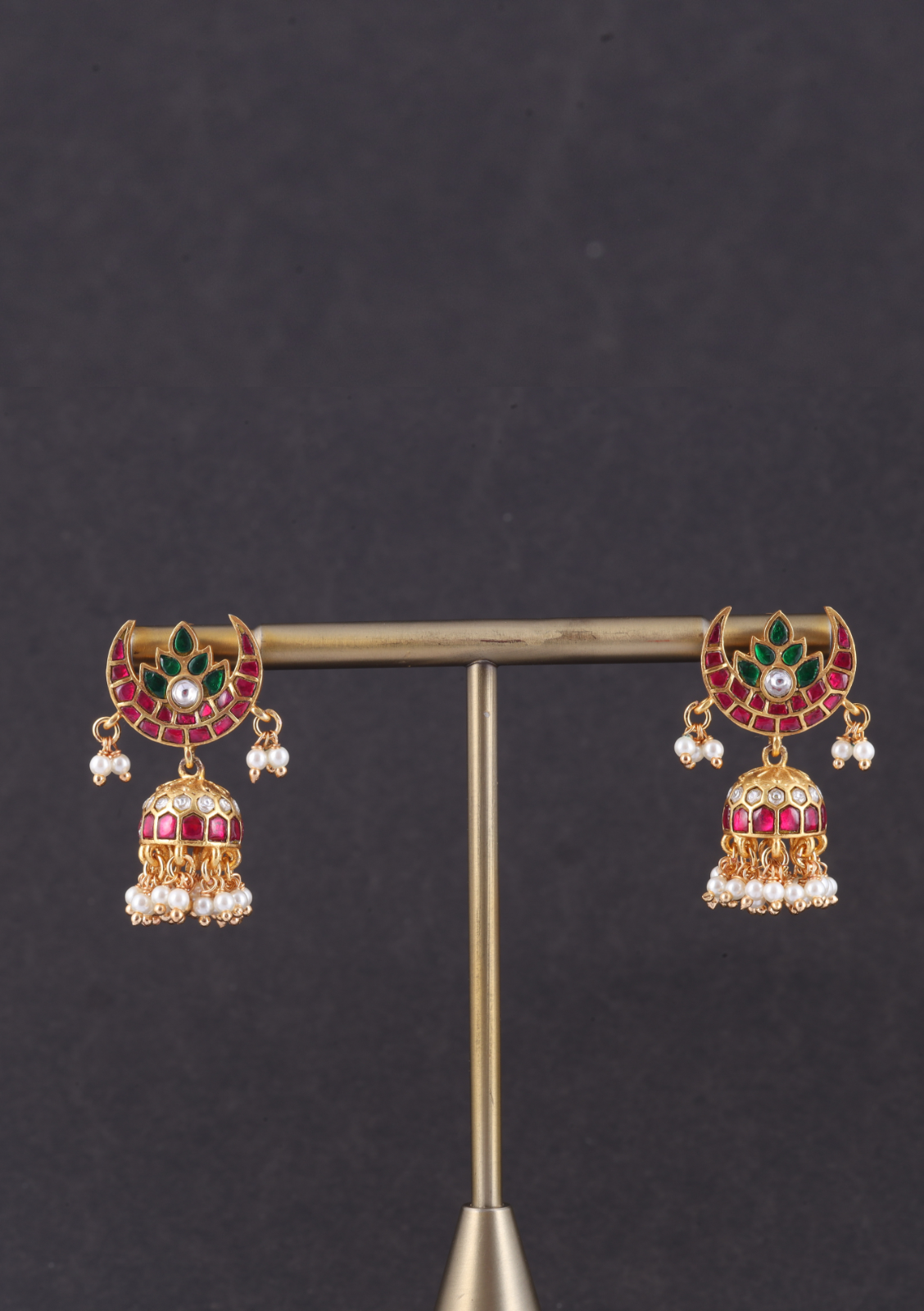 Beautiful Jadau Kundan Chandbali Jhumka Earrings with Pearl Beads Hangings
