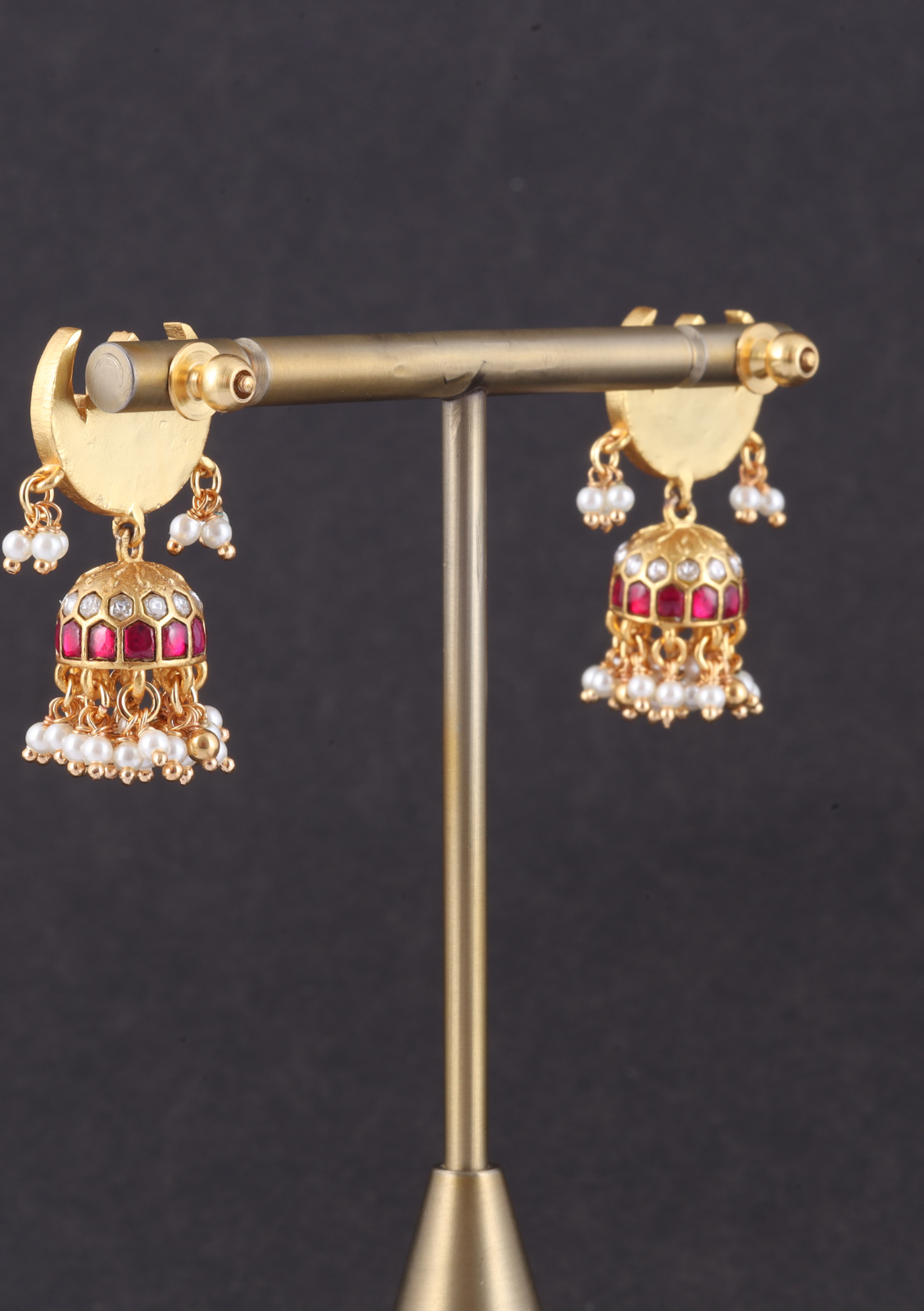 Beautiful Jadau Kundan Chandbali Jhumka Earrings with Pearl Beads Hangings