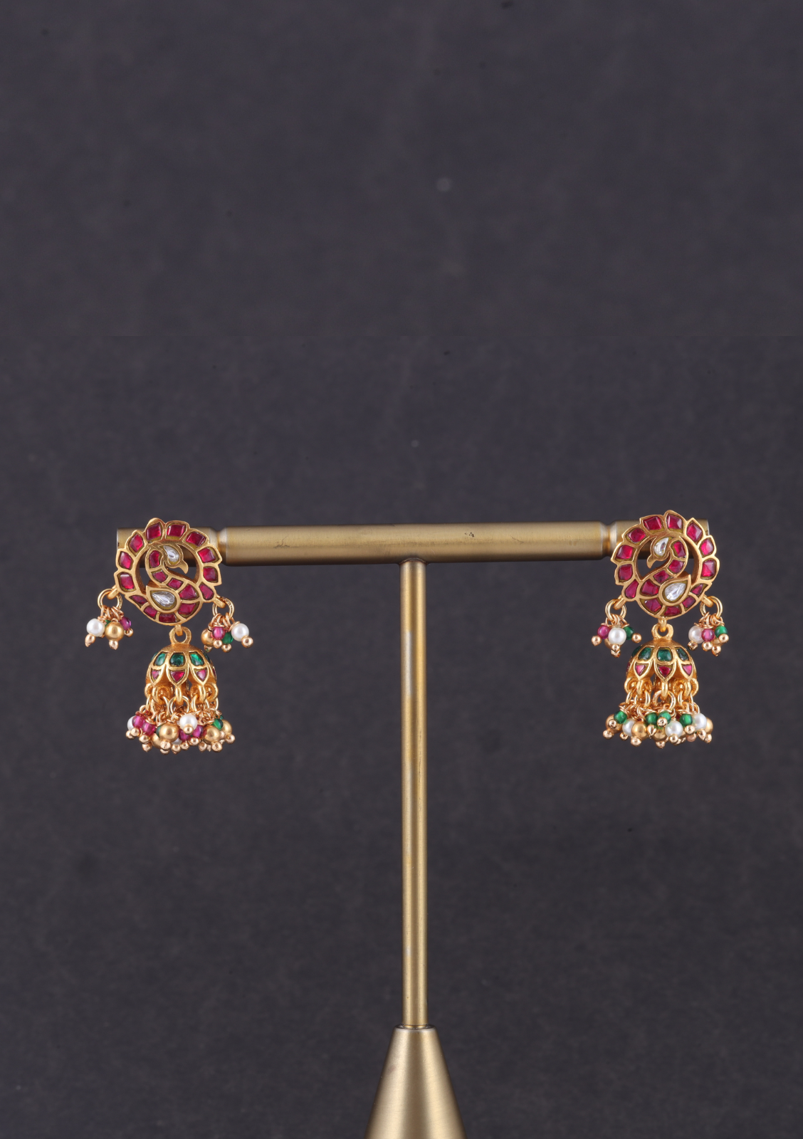Exquisite Peacock Jadau Kundan Designer Earrings with Pearl and Green Beads Hangings