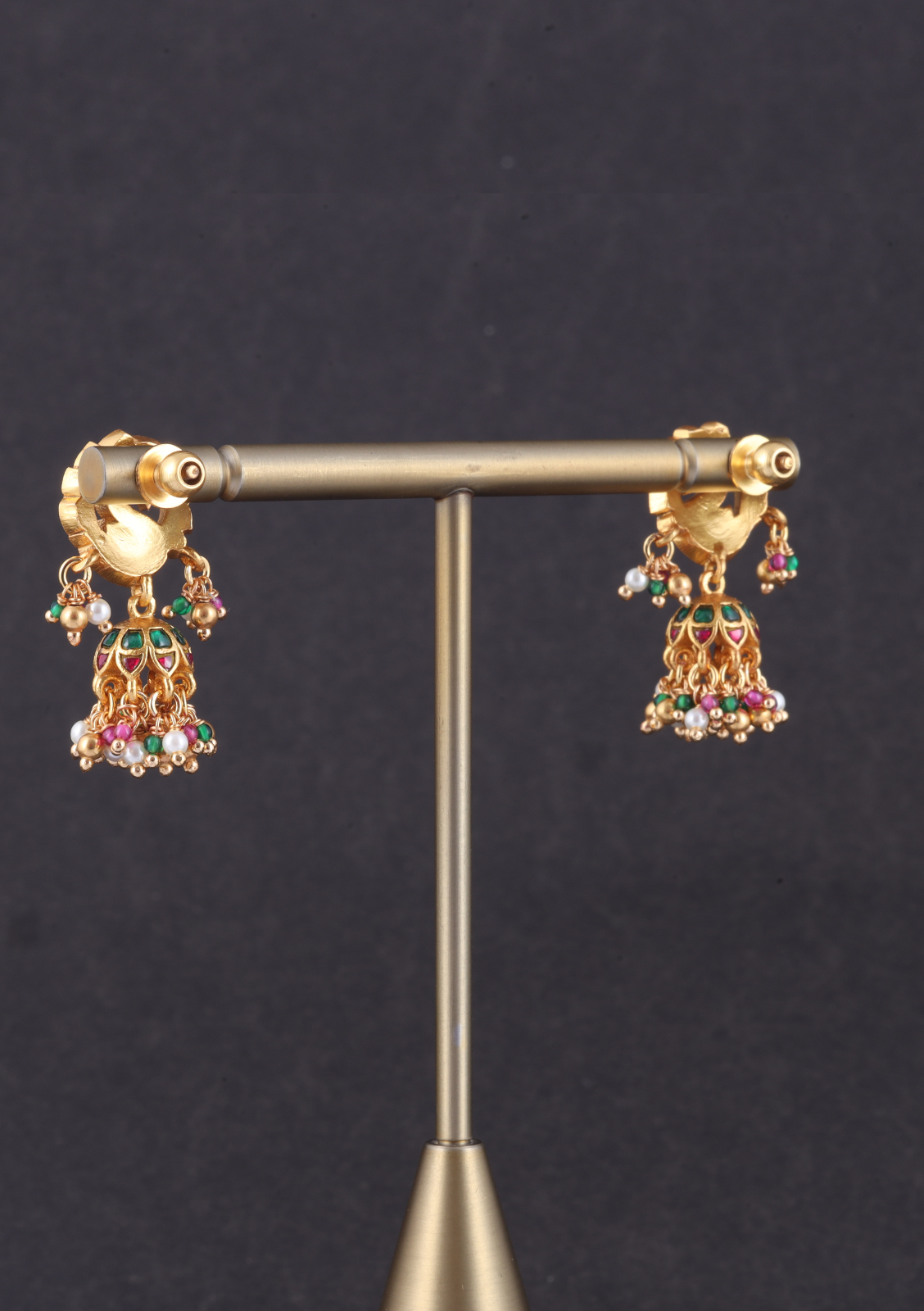 Exquisite Peacock Jadau Kundan Designer Earrings with Pearl and Green Beads Hangings