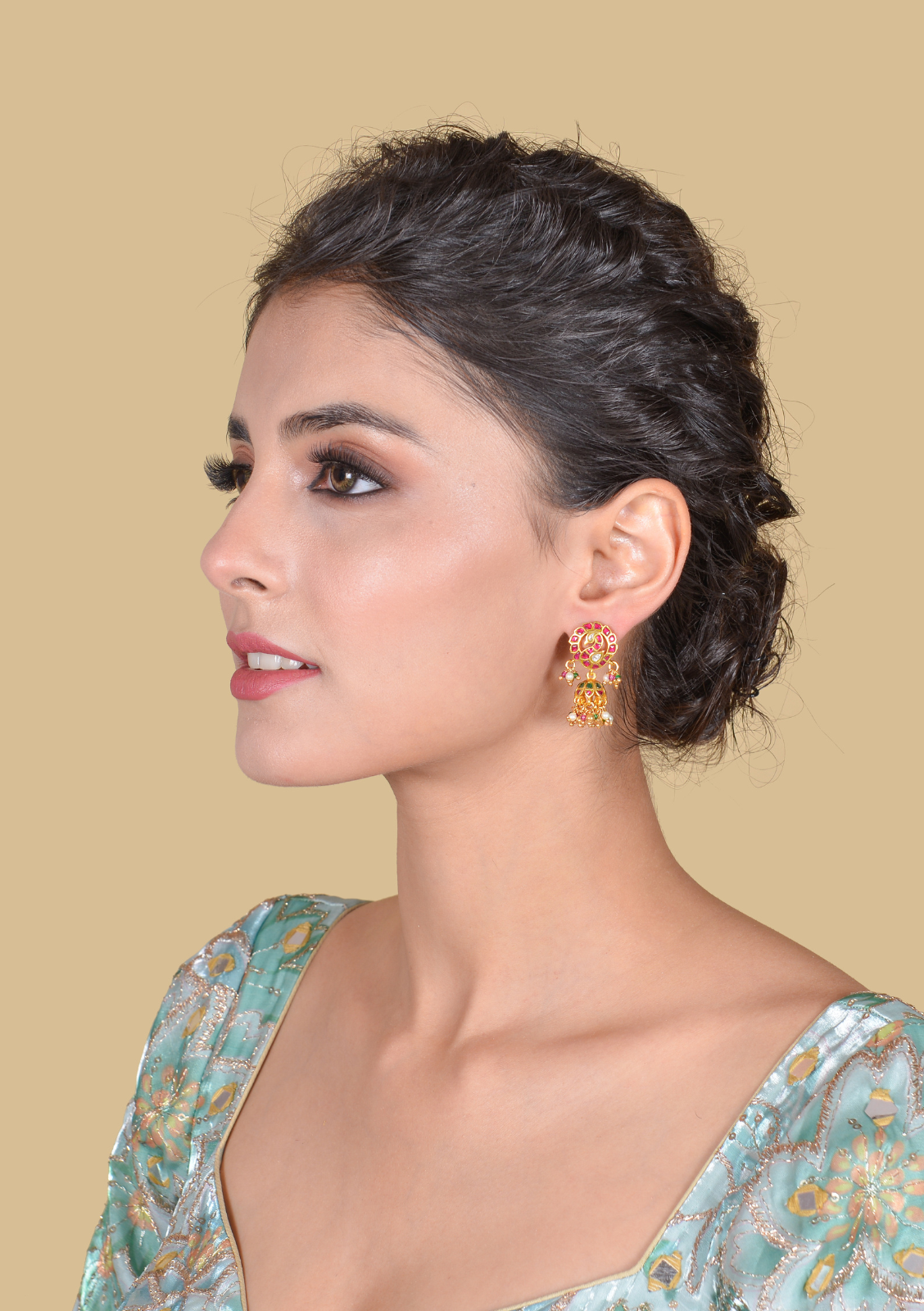 Exquisite Peacock Jadau Kundan Designer Earrings with Pearl and Green Beads Hangings