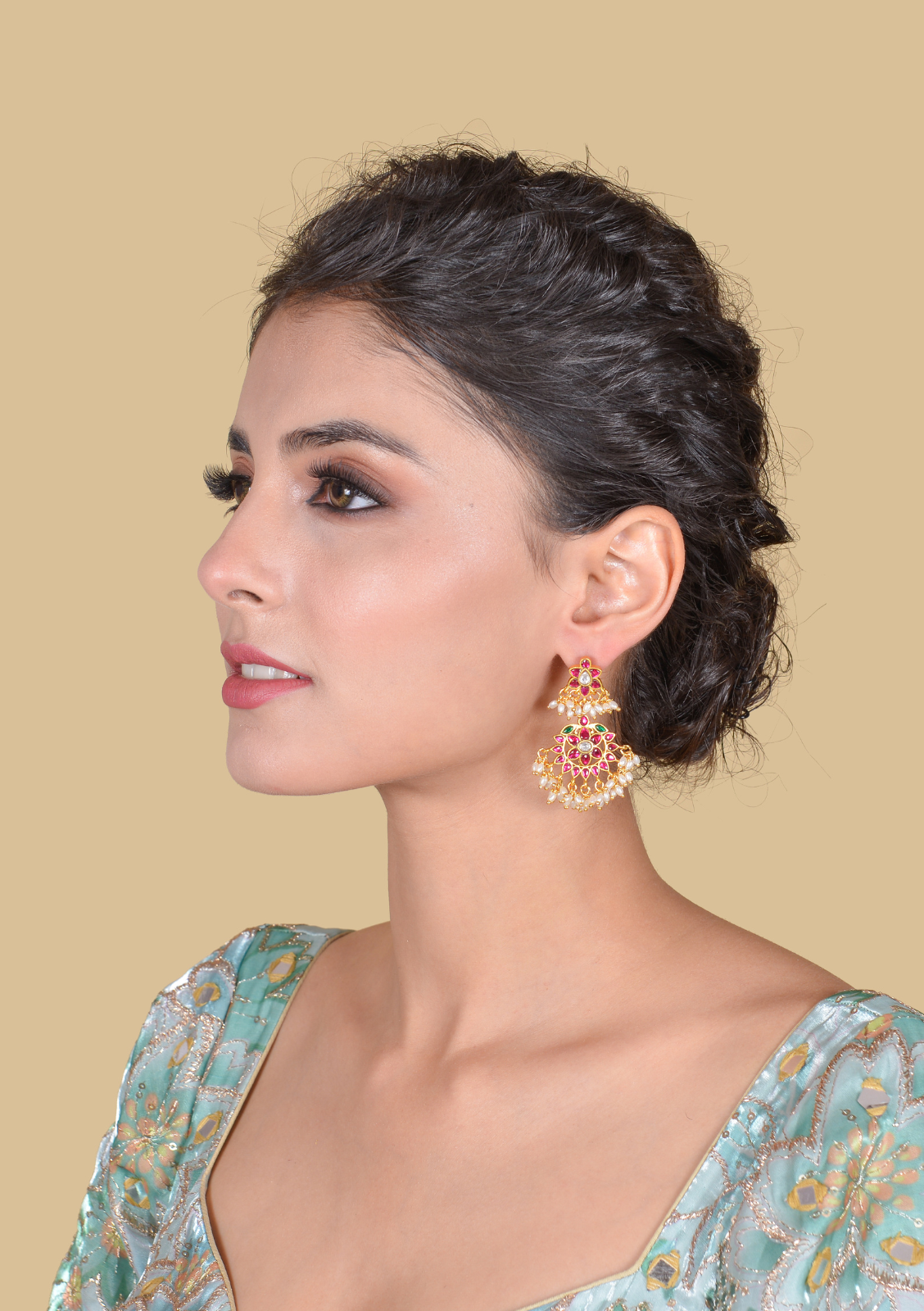 Classic Jadau Kundan Earrings with Rice Pearls