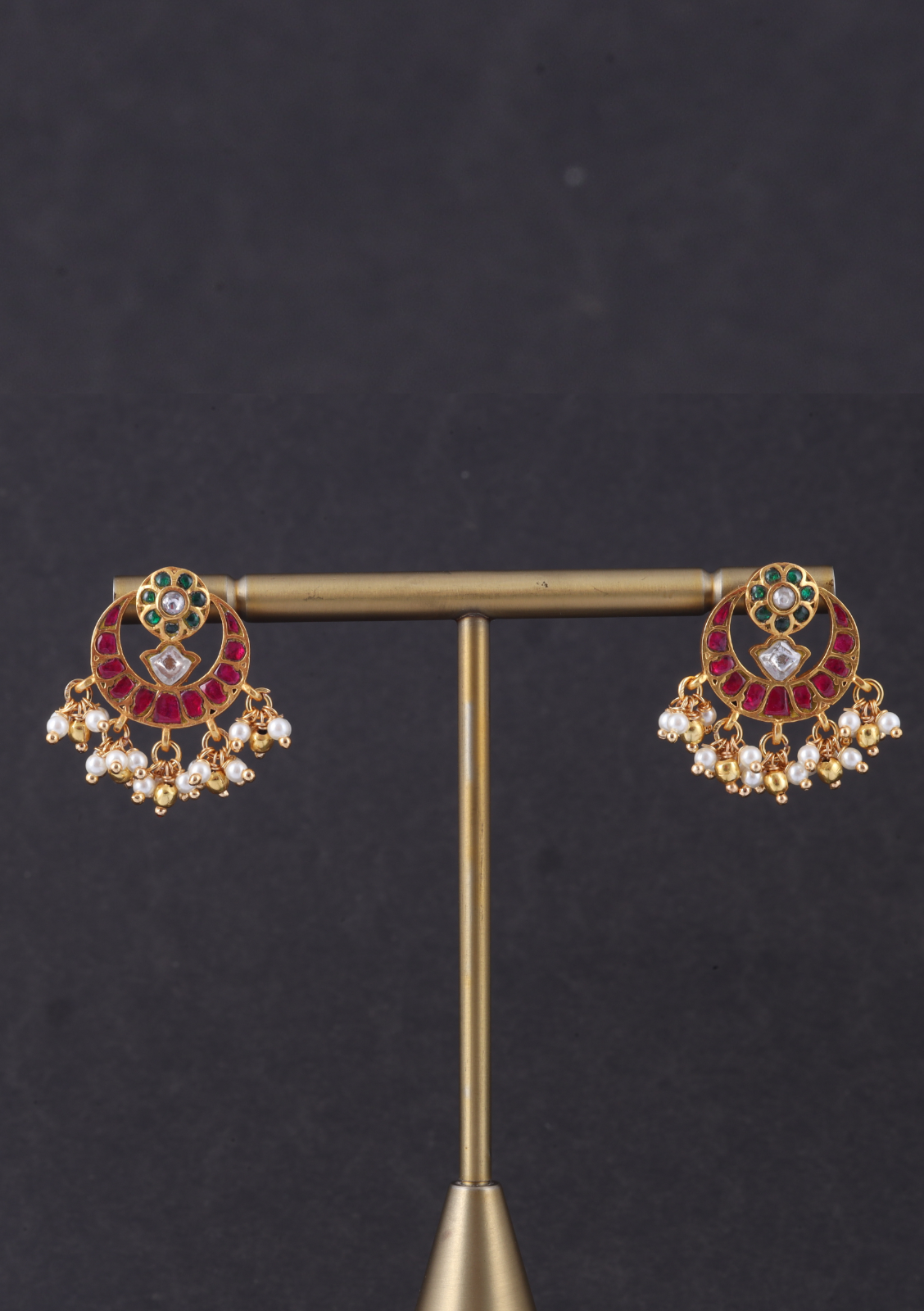 Stylish and Delicate Jadau Kundan Chandbali Stud Earrings with Pearl Beads Hangings
