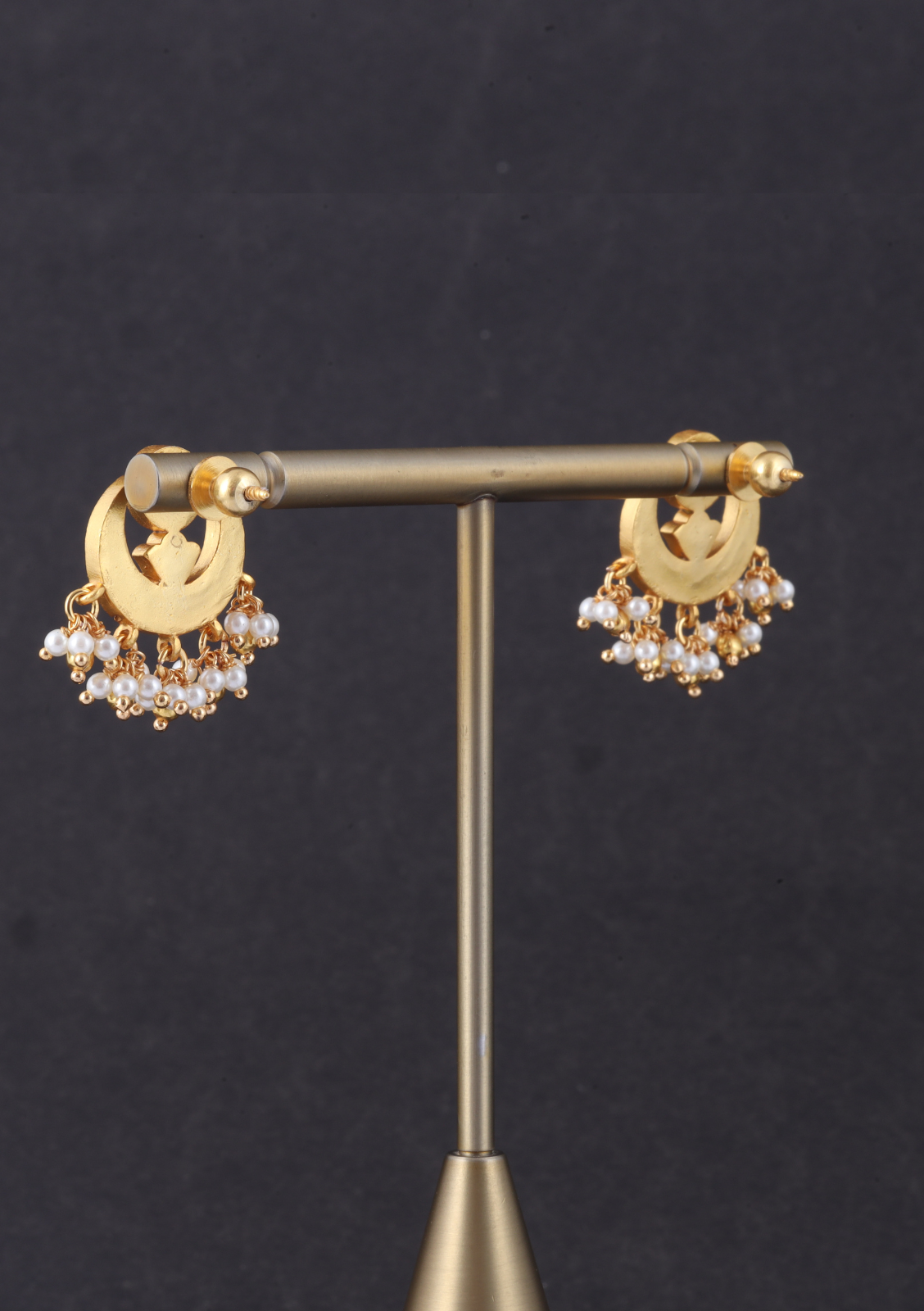 Stylish and Delicate Jadau Kundan Chandbali Stud Earrings with Pearl Beads Hangings