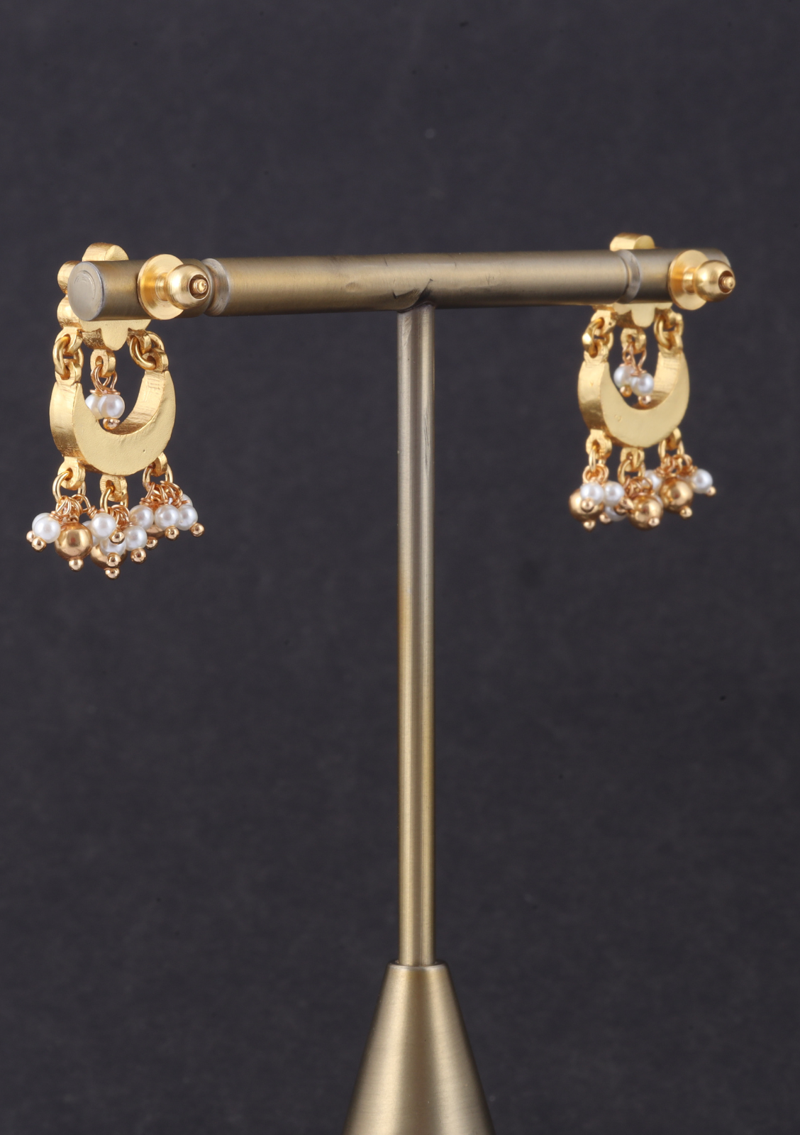 Simple Jadau Kundan Chandbali Earrings With Pearl Hangings