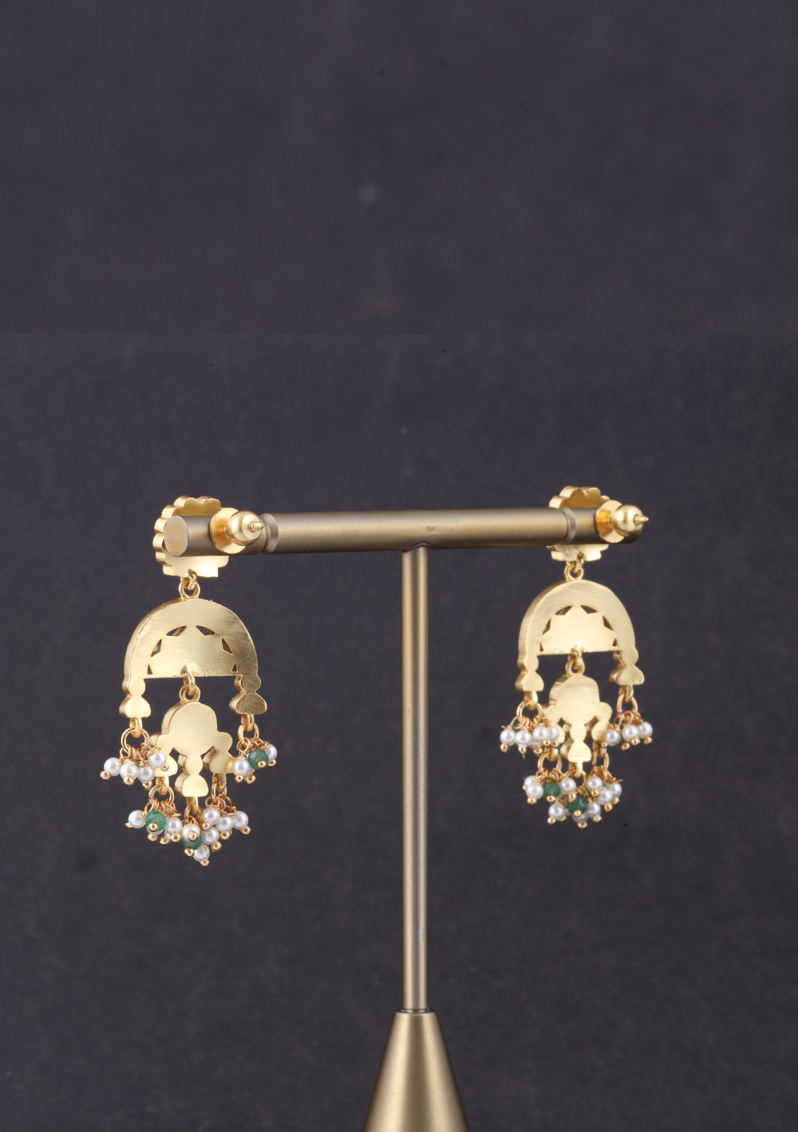 Glorious Designer Jadau Kundan Earrings with Pearl and Green Beads Hangings