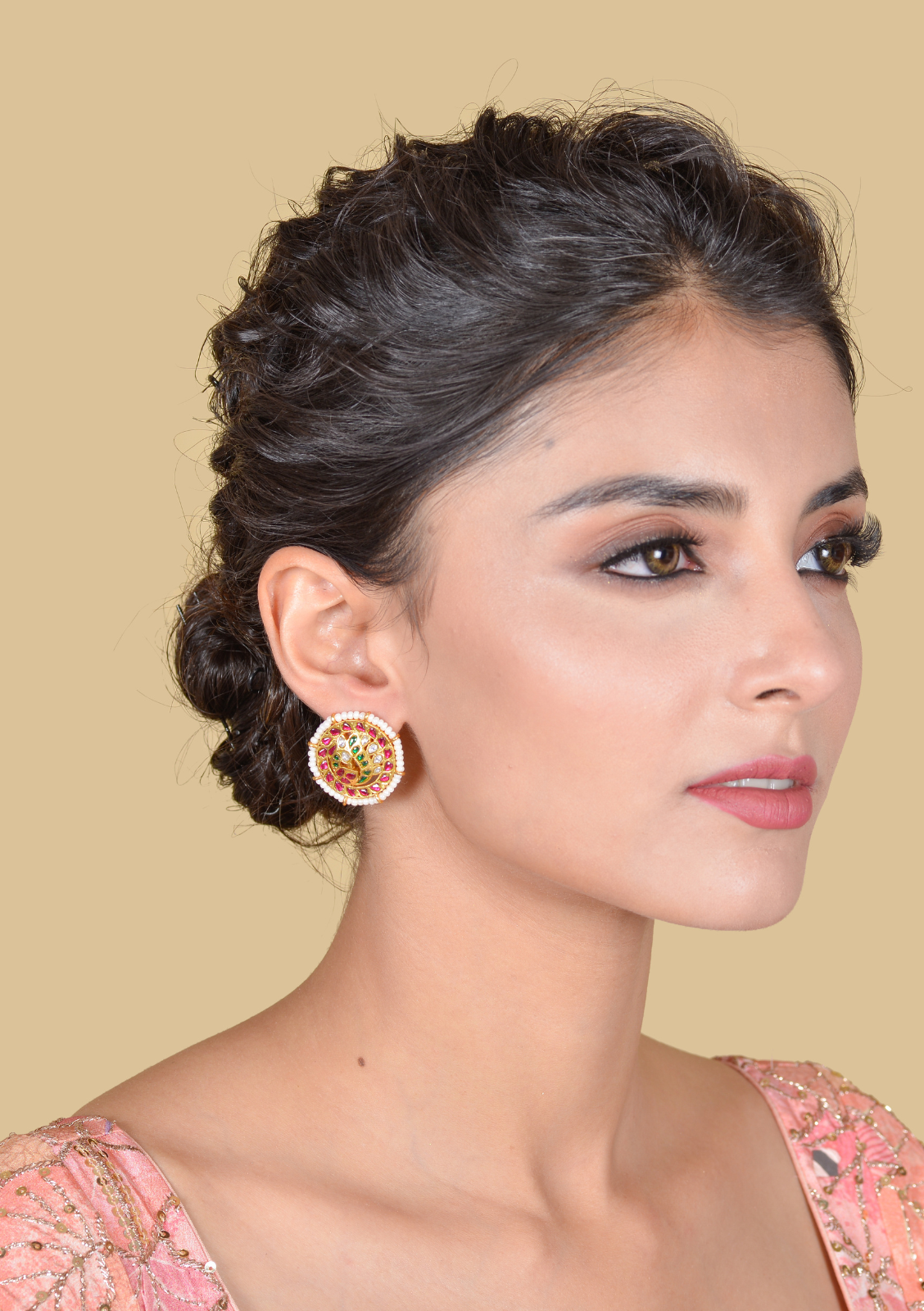 Elegant Jadau Kundan Stud Earrings with Pearls Beads