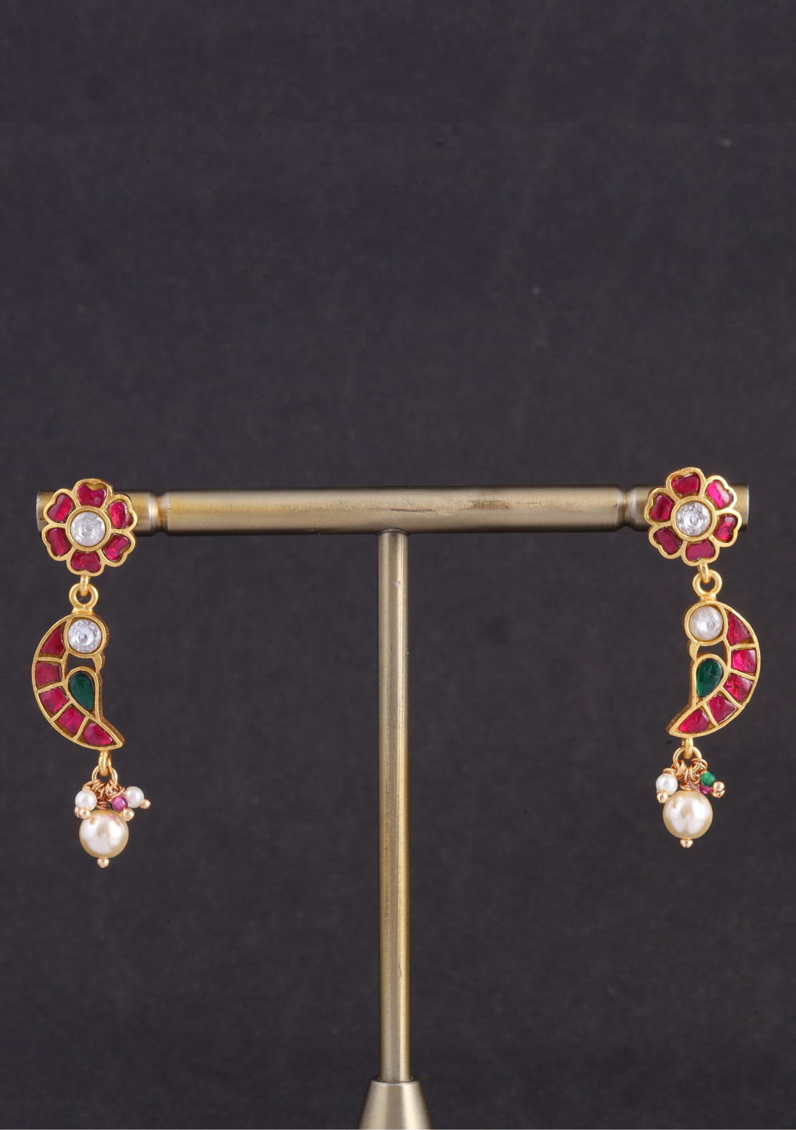 Classic Floral and Peacock Jadau Kundan Earrings with Pearl Hangings