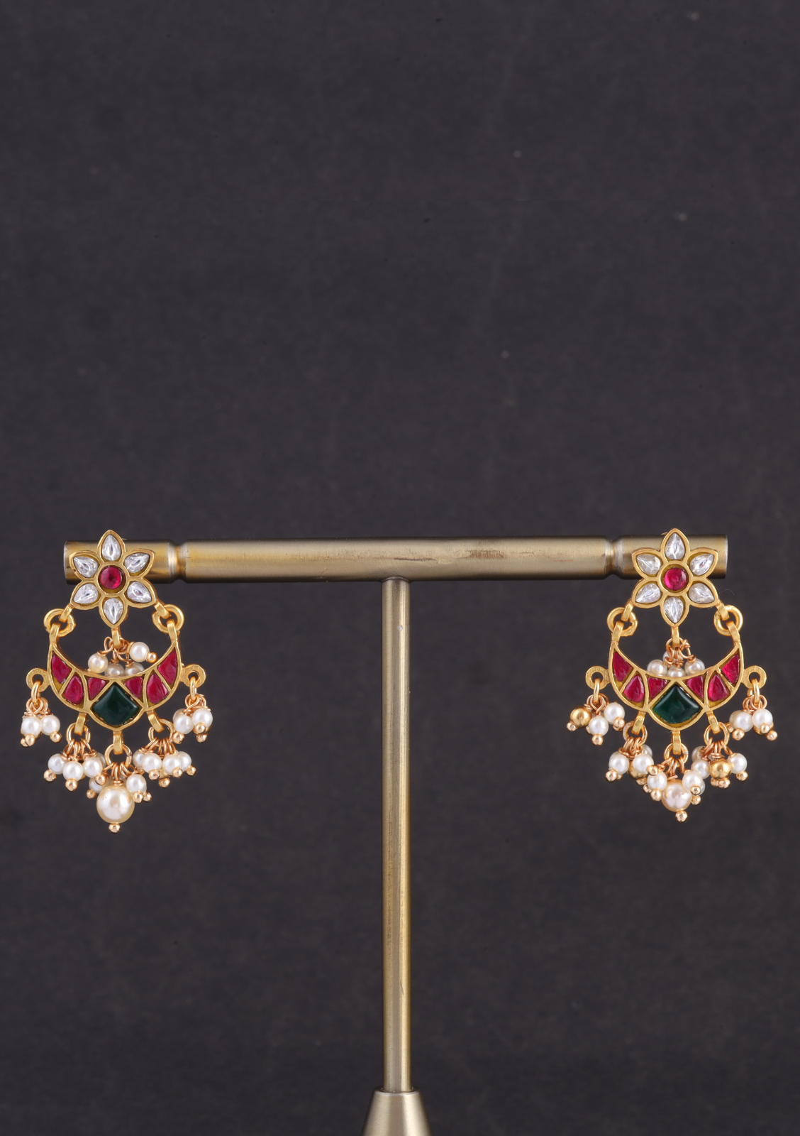 Simple and Cute Designer Floral Chandbali Earrings with Pearl Beads Hangings