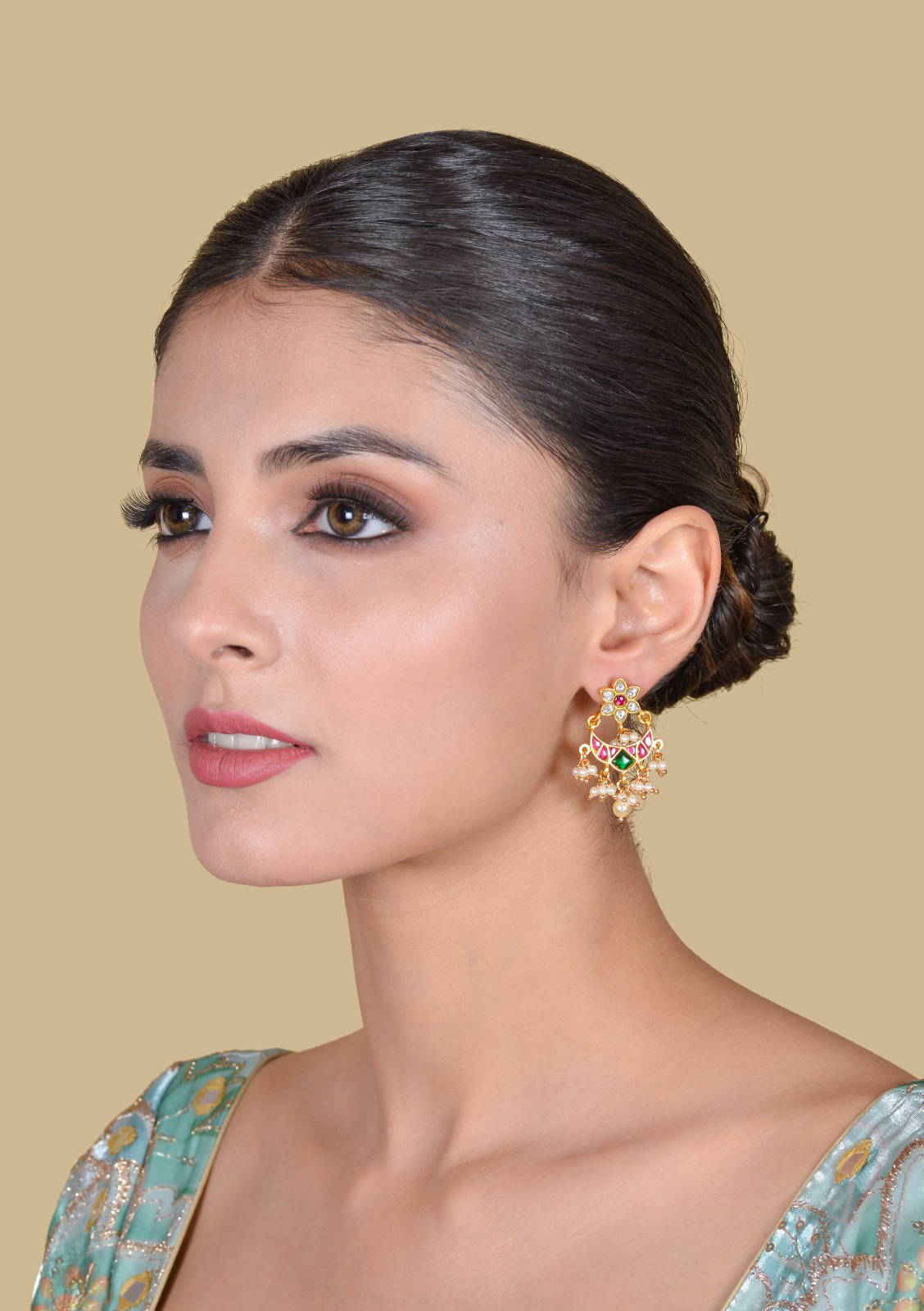 Simple and Cute Designer Floral Chandbali Earrings with Pearl Beads Hangings