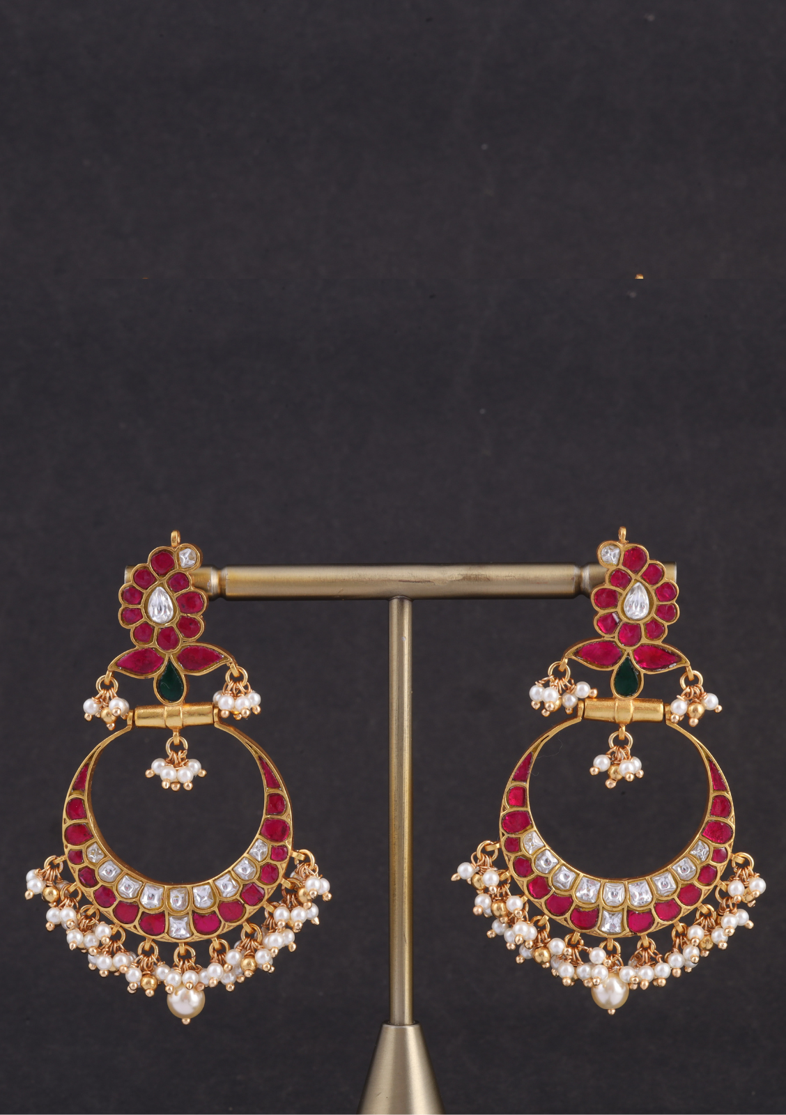 Designer Mango Jadau Kundan Chandbali Earrings with Pearl Beads Hangings