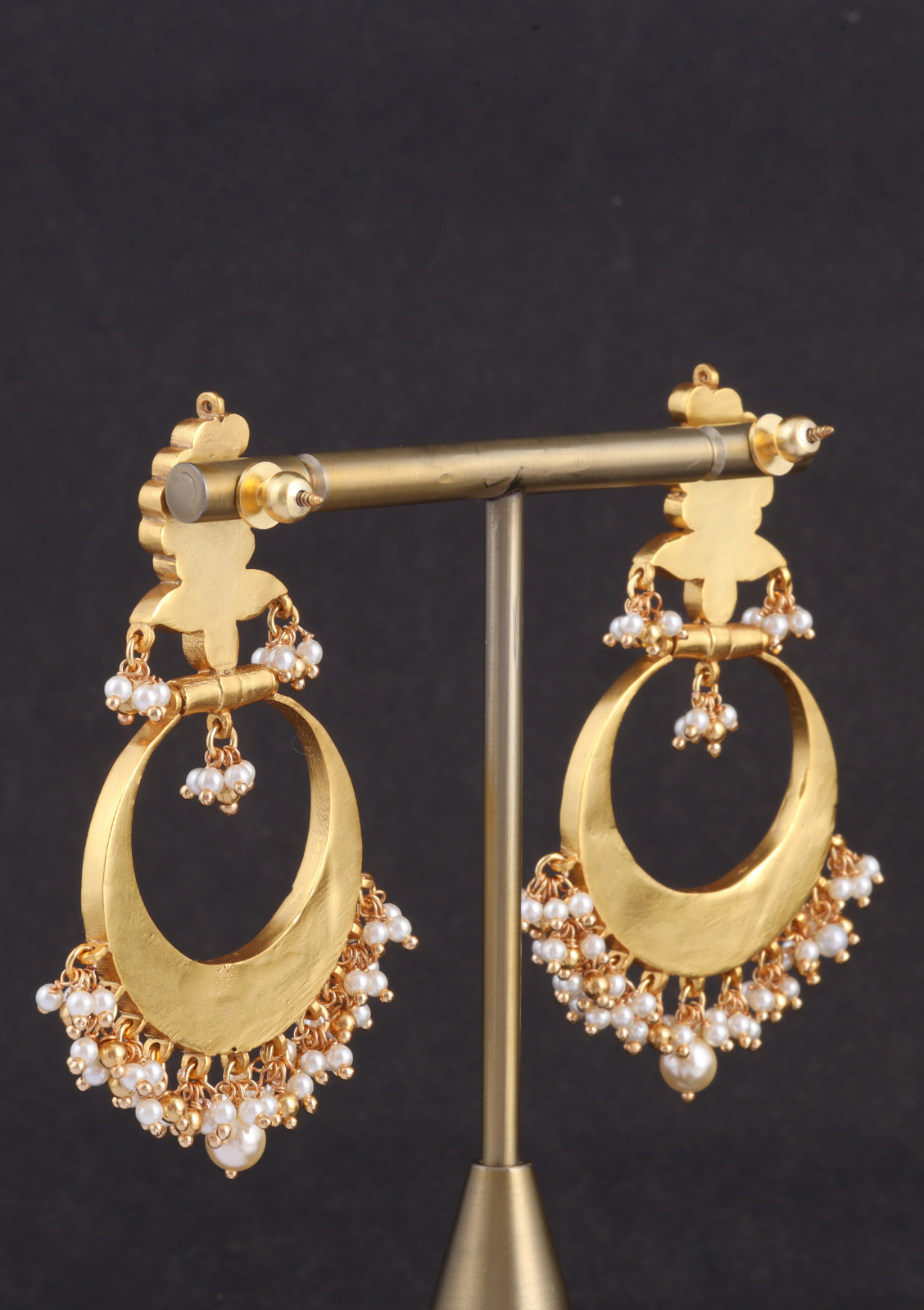 Designer Mango Jadau Kundan Chandbali Earrings with Pearl Beads Hangings