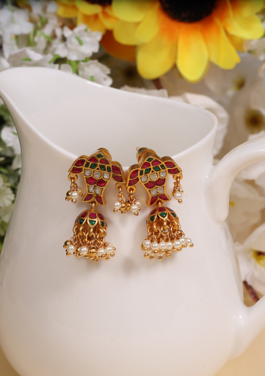 Fascinating Fish Motif Jadau Kundan Jhumka Earrings with Pearl Hangings